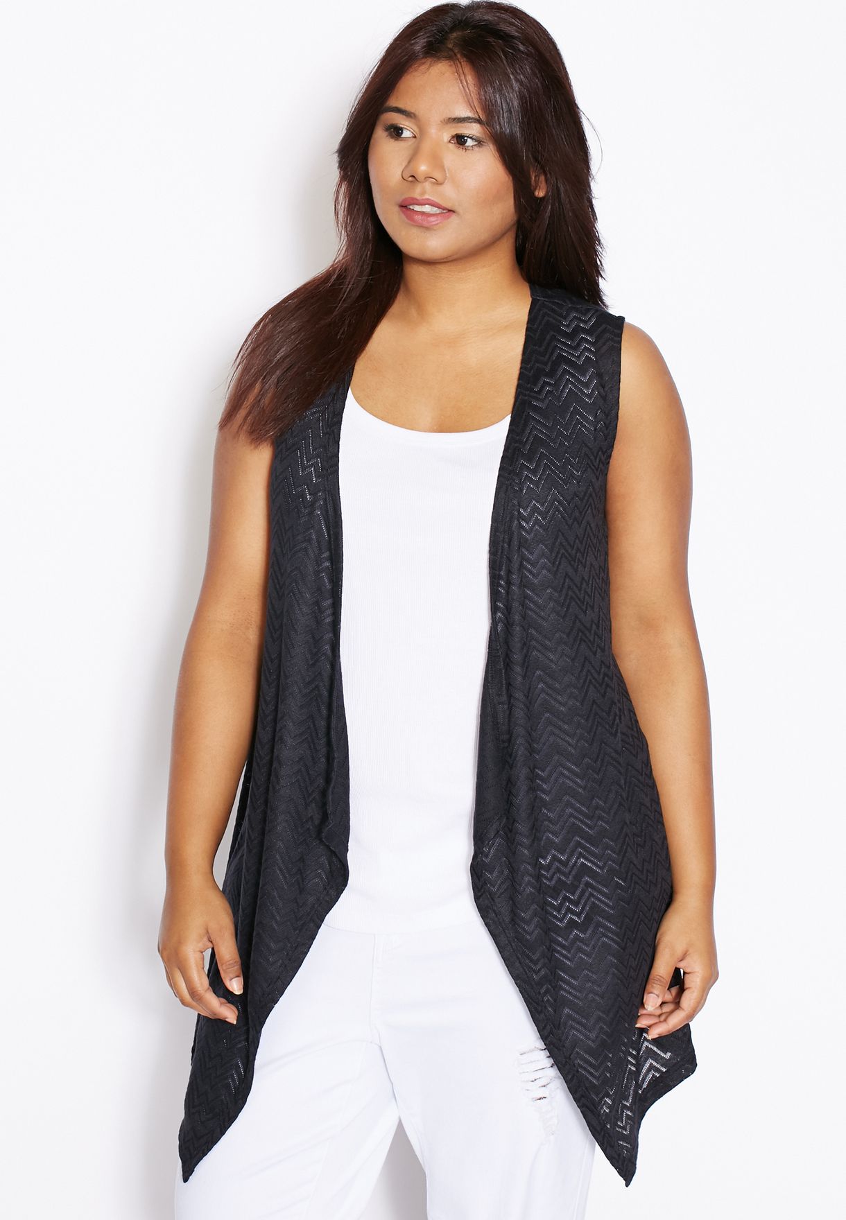 plus size black sleeveless cardigan