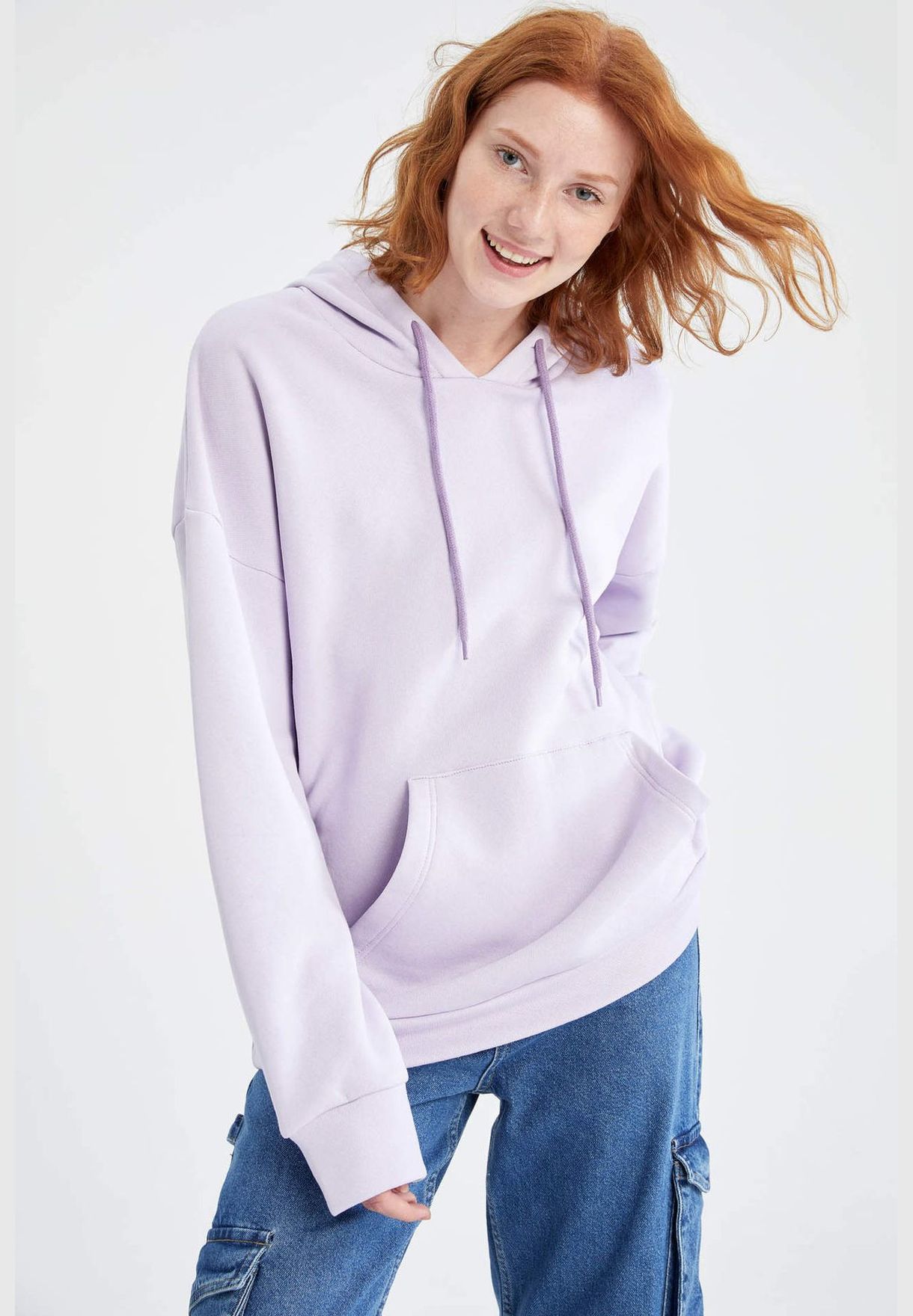 Woman Oversize Fit Hooded Long Sleeve Knitted Sweat Shirt