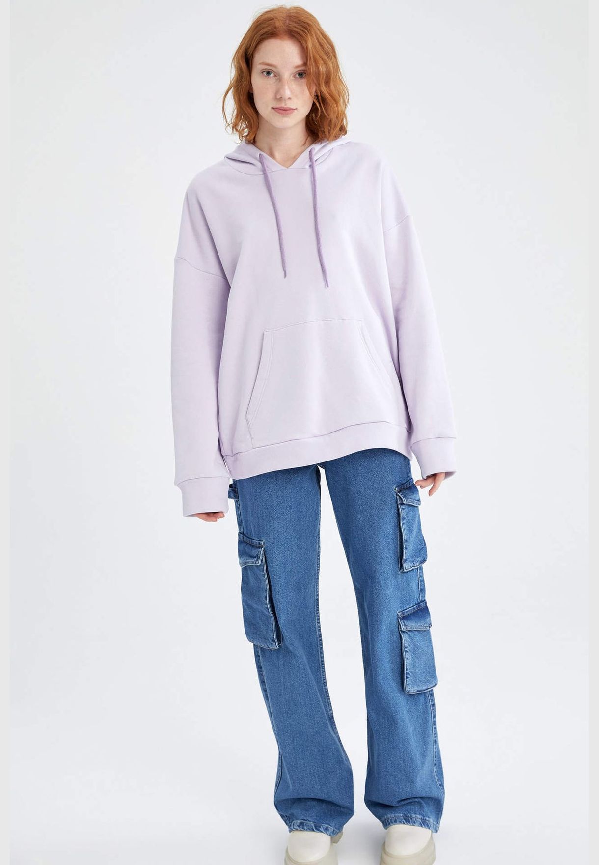 Woman Oversize Fit Hooded Long Sleeve Knitted Sweat Shirt
