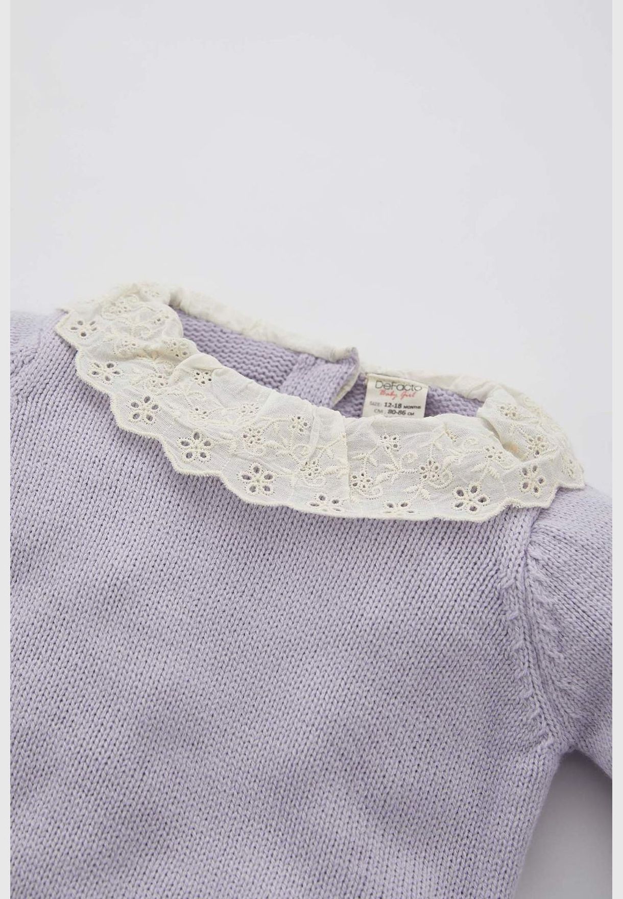 BabyGirl Regular Fit Lace Neck Long Sleeve Tricot Pullover