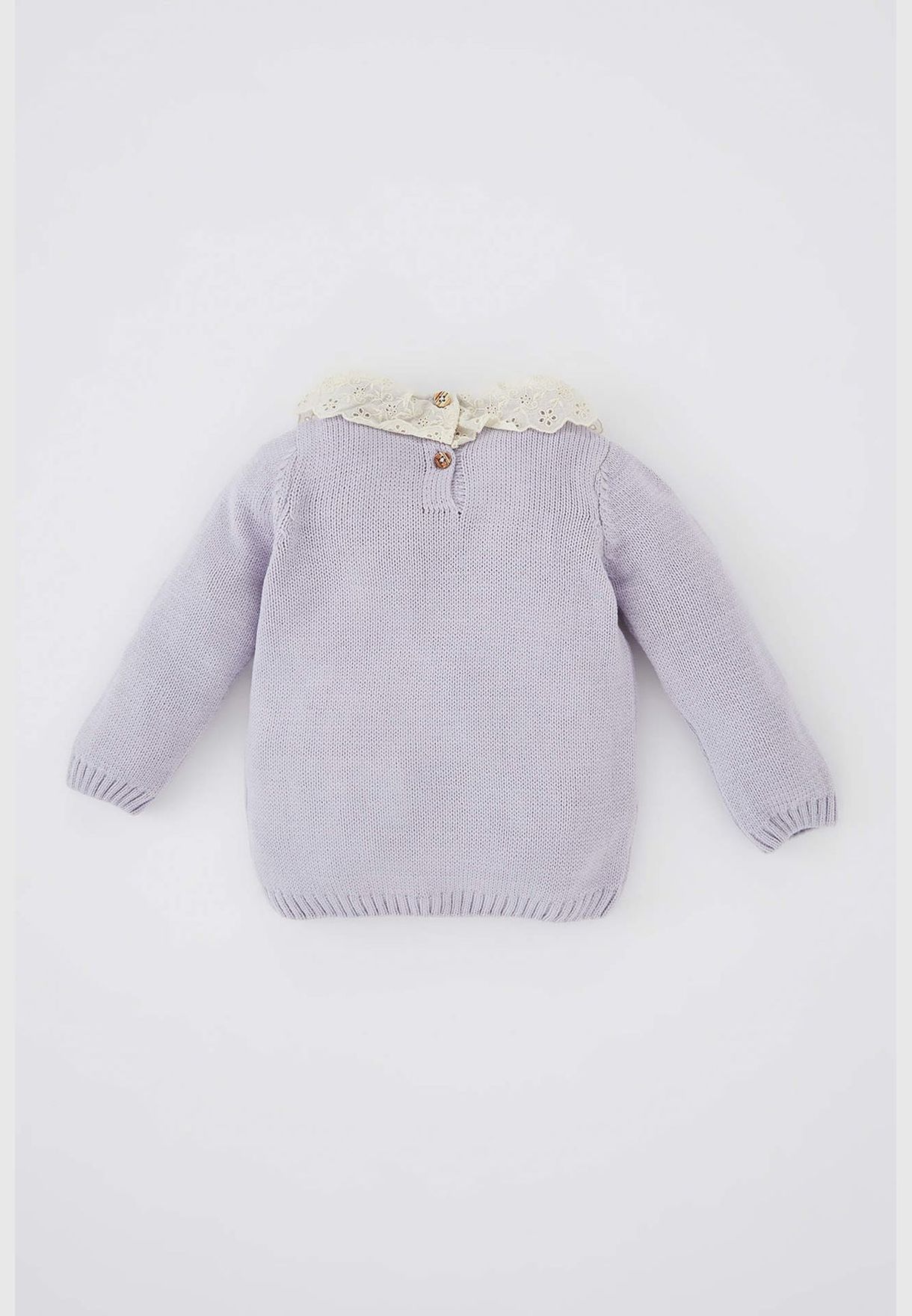 BabyGirl Regular Fit Lace Neck Long Sleeve Tricot Pullover