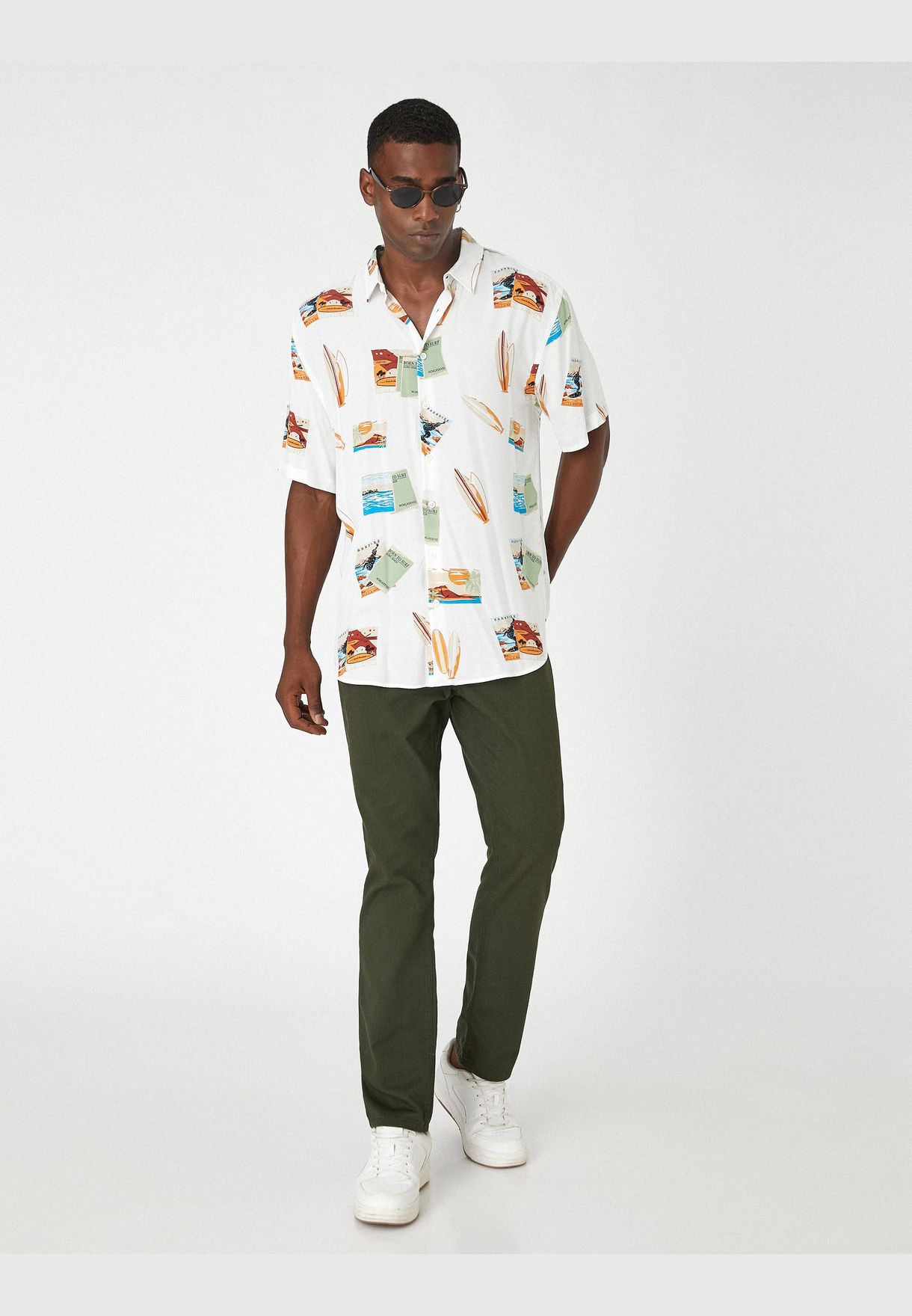 Basic Gabardine Trousers Buttoned Pocket Detail Cotton