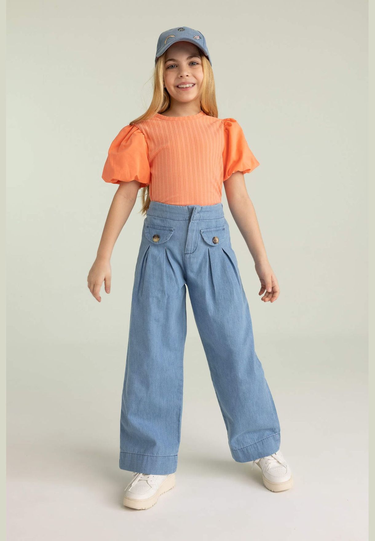 Girl Slım Fıt Knitted Short Sleeve Body