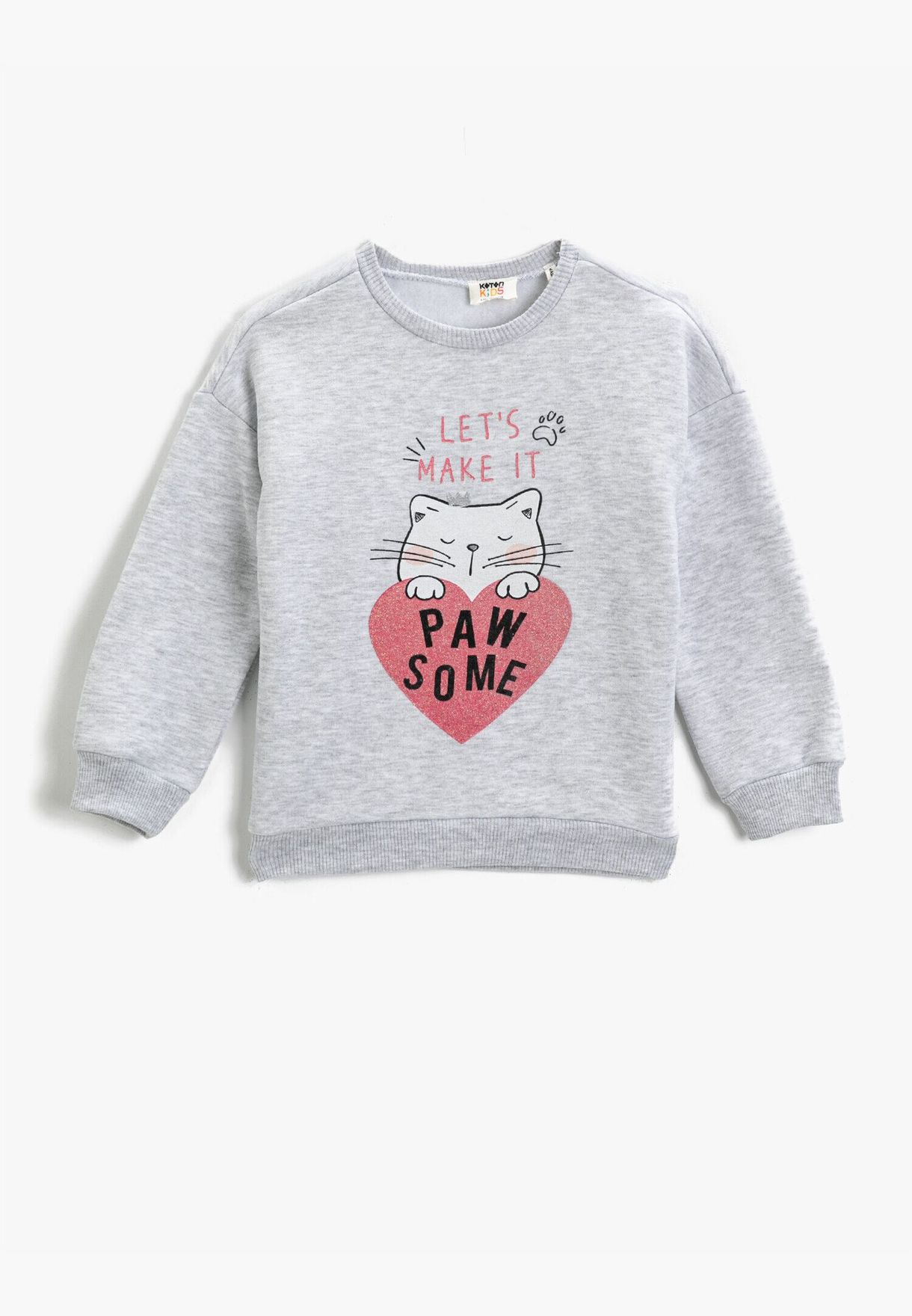 Cat Printed Crew Neck Sweatshirt Long Sleeve
