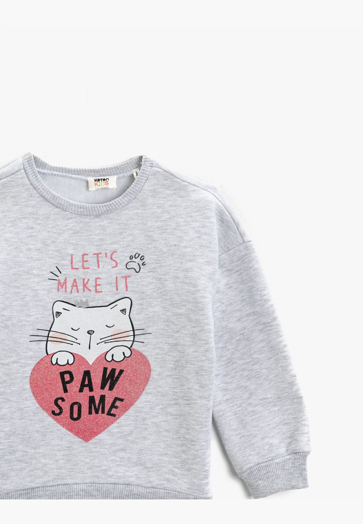 Cat Printed Crew Neck Sweatshirt Long Sleeve