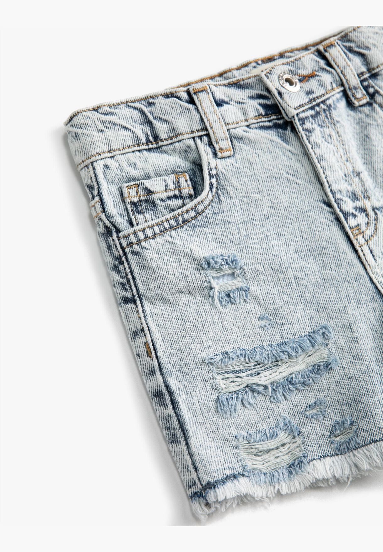 Slit Detail Mini Jean Shorts Cotton