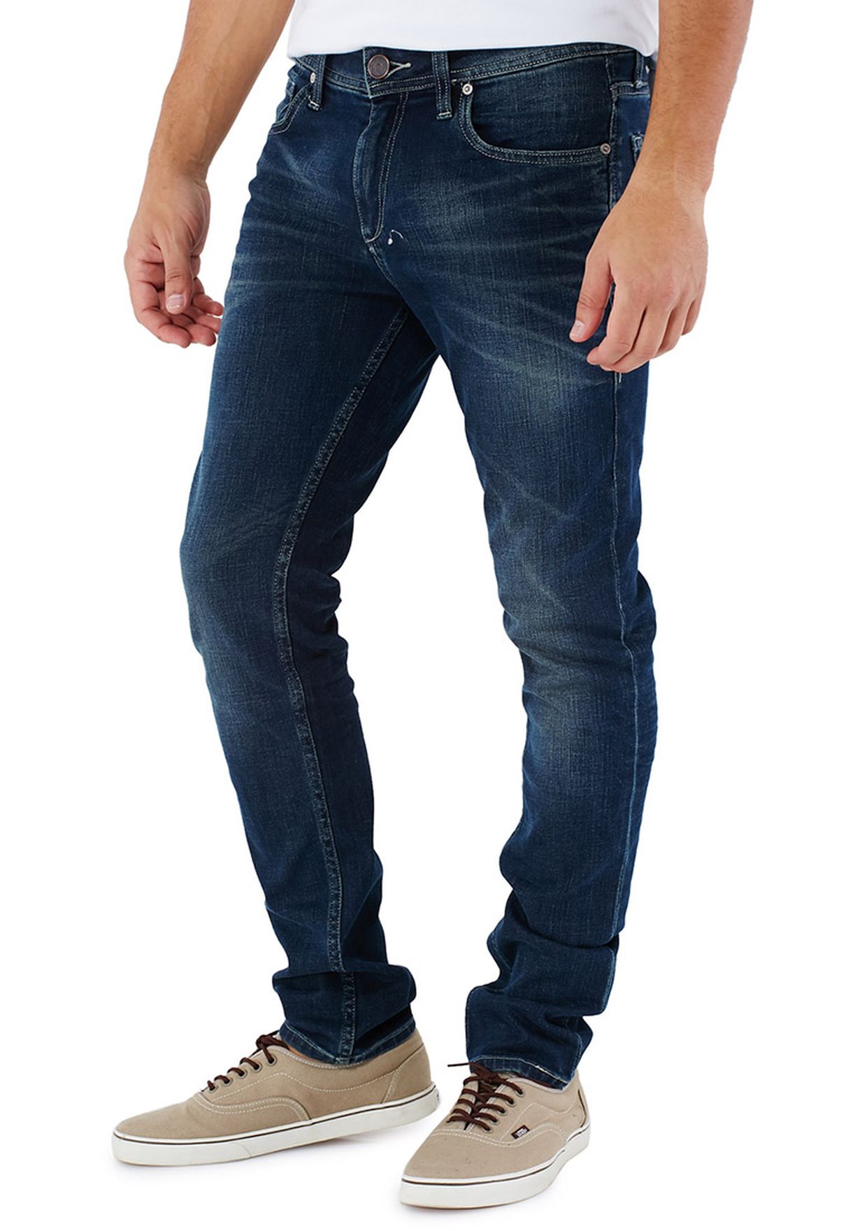 Buy Jack Jones blue Ben Original Slim Dark Wash Jeans for Men in MENA, Worldwide
