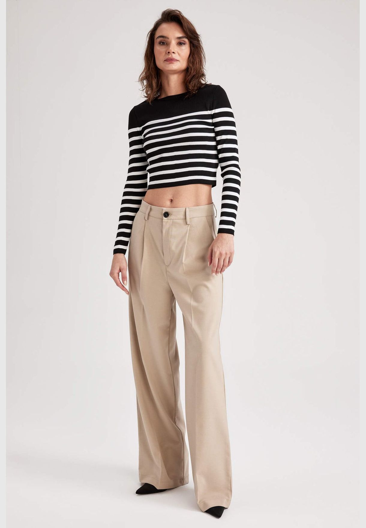 Woman Slim Fit Crew Neck Long Sleeve Tricot Pullover
