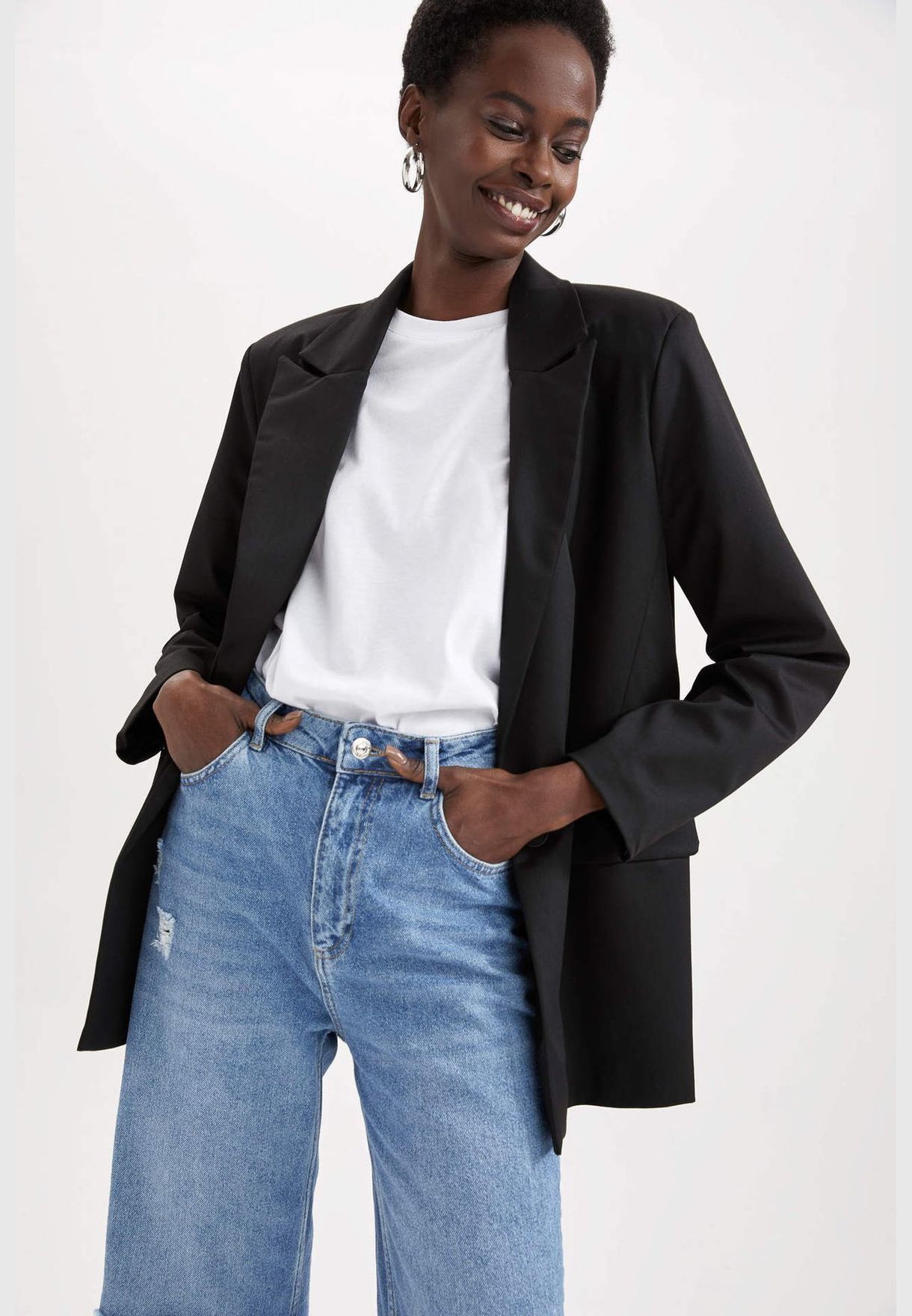 Oversized Fit Long Sleeve Side Split Blazer Jacket