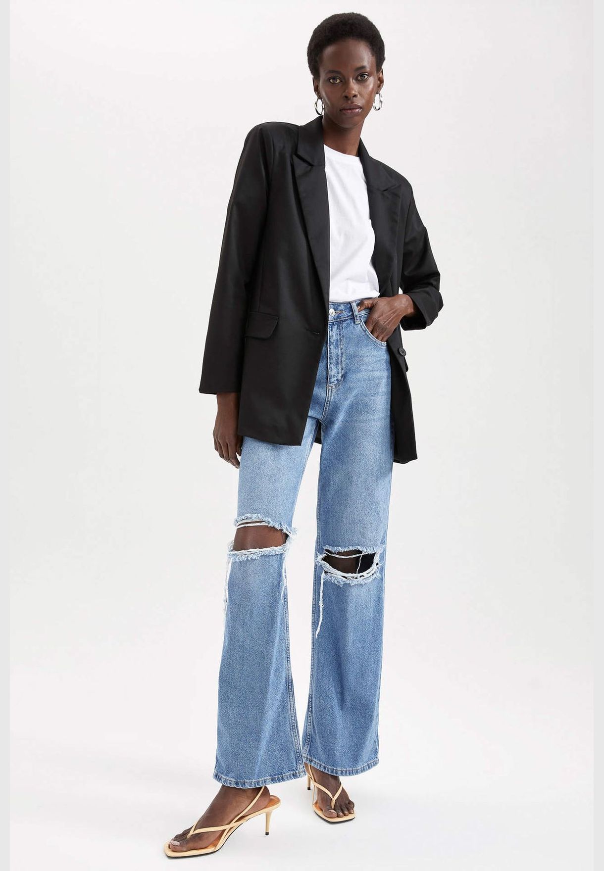 Oversized Fit Long Sleeve Side Split Blazer Jacket
