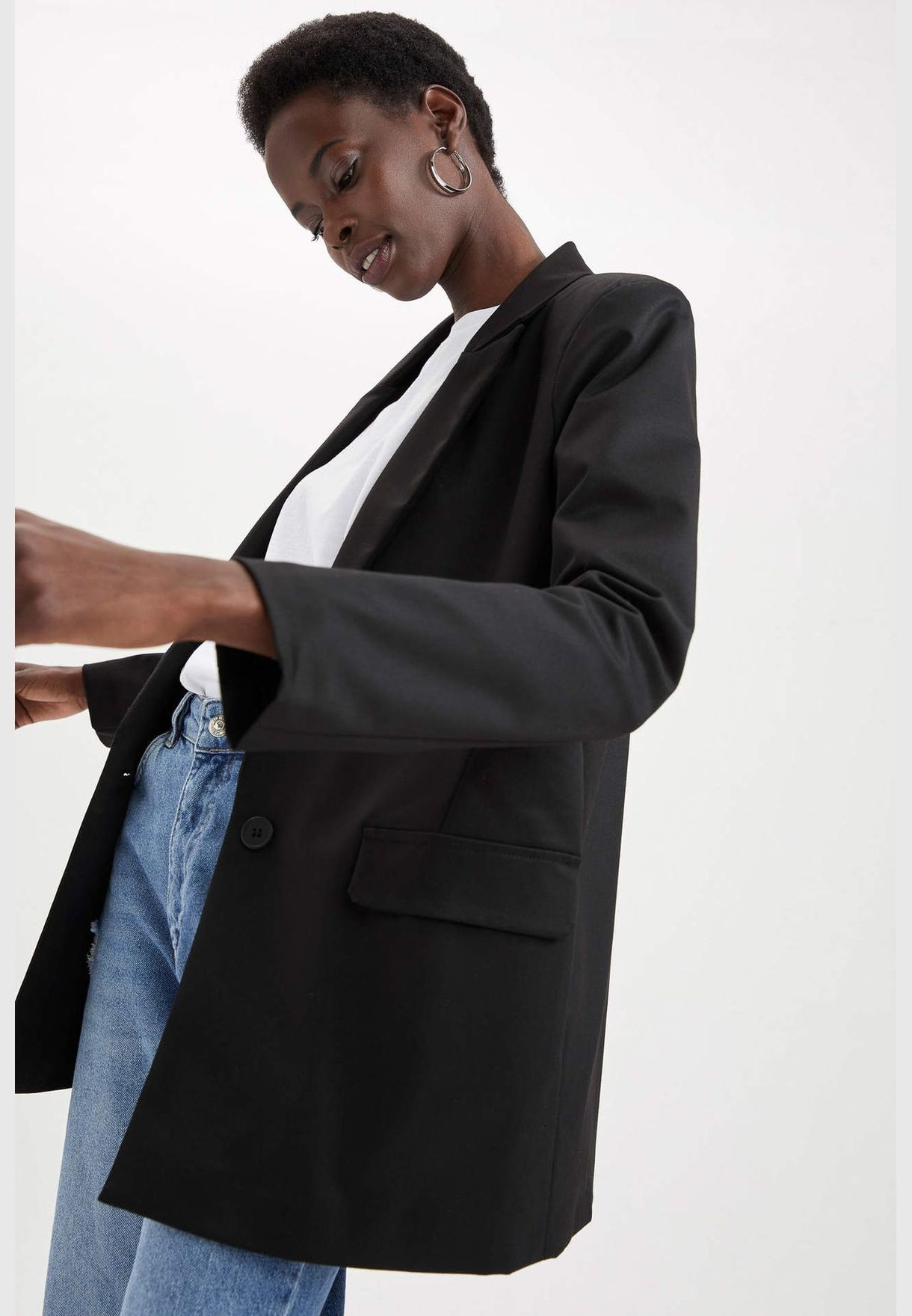 Oversized Fit Long Sleeve Side Split Blazer Jacket