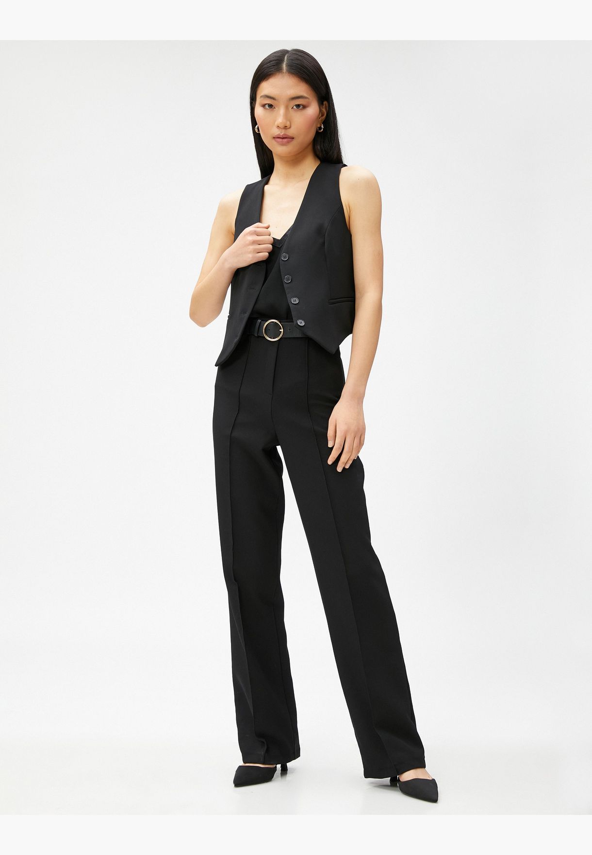 Ribbed High Rise Wide Leg Trousers
