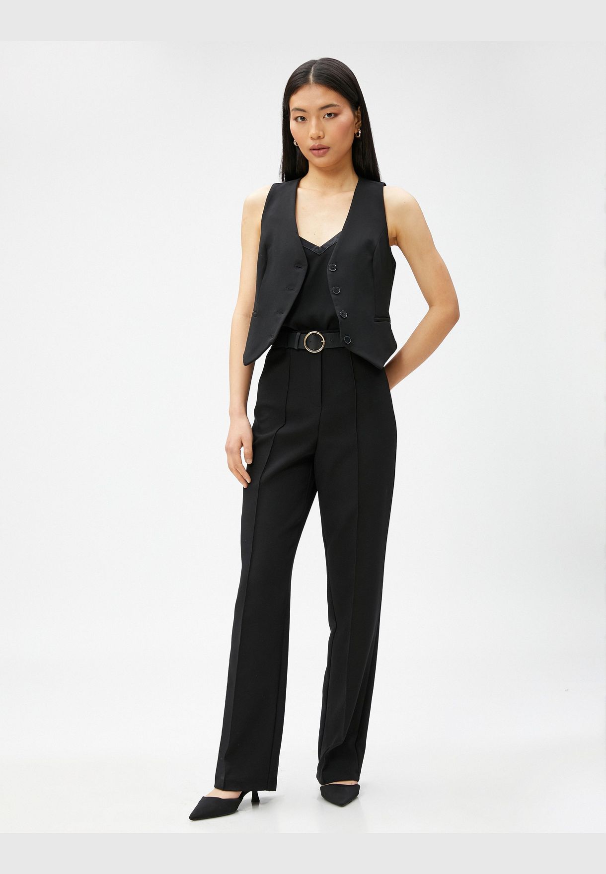 Ribbed High Rise Wide Leg Trousers