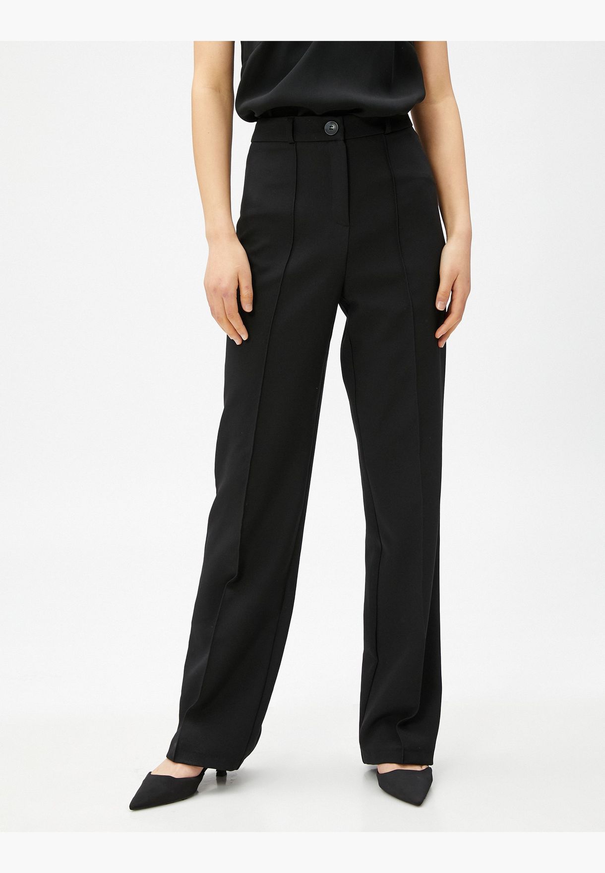 Ribbed High Rise Wide Leg Trousers