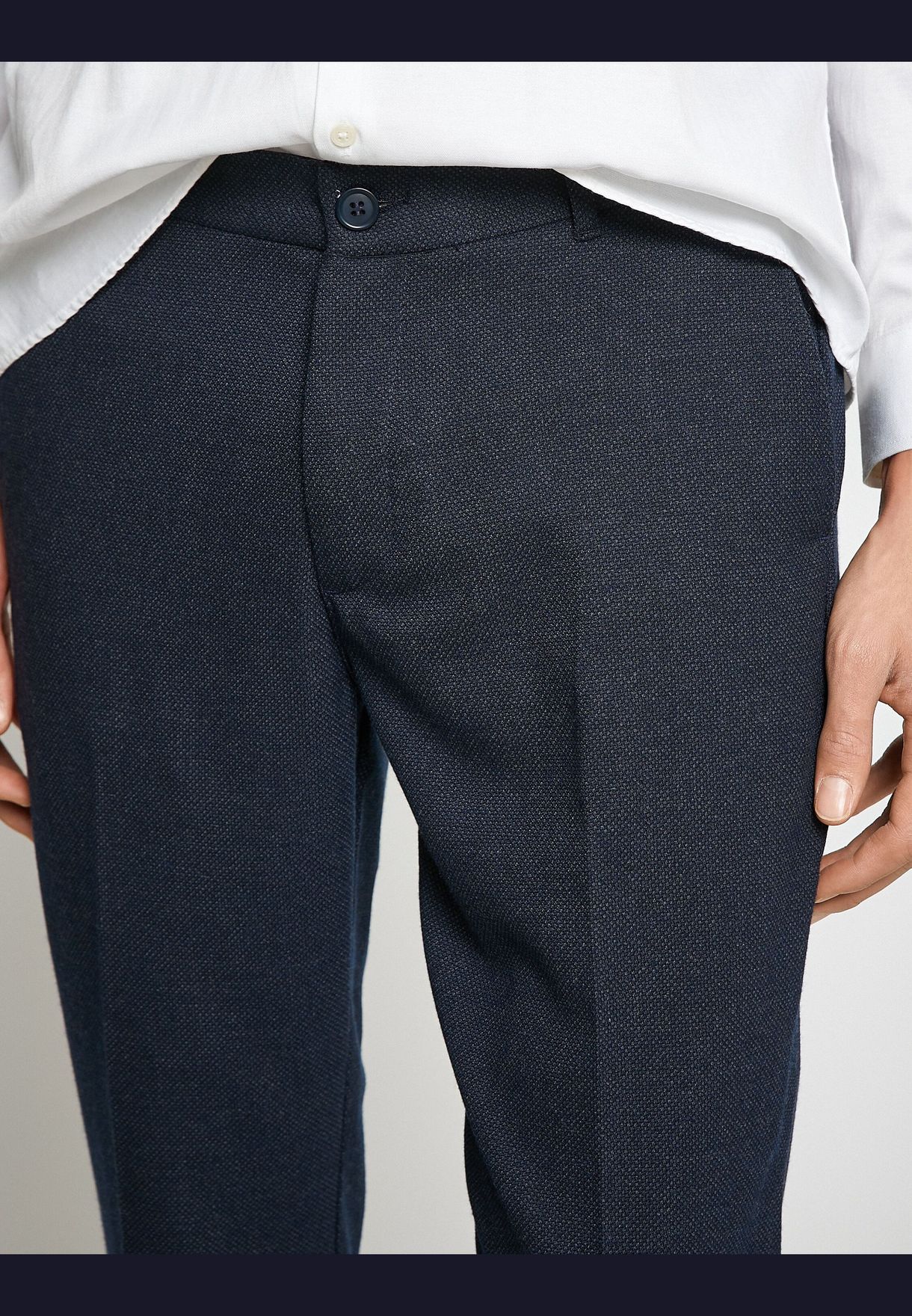 Basic Woven Trousers Pocket Detailed Buttoned Pleated