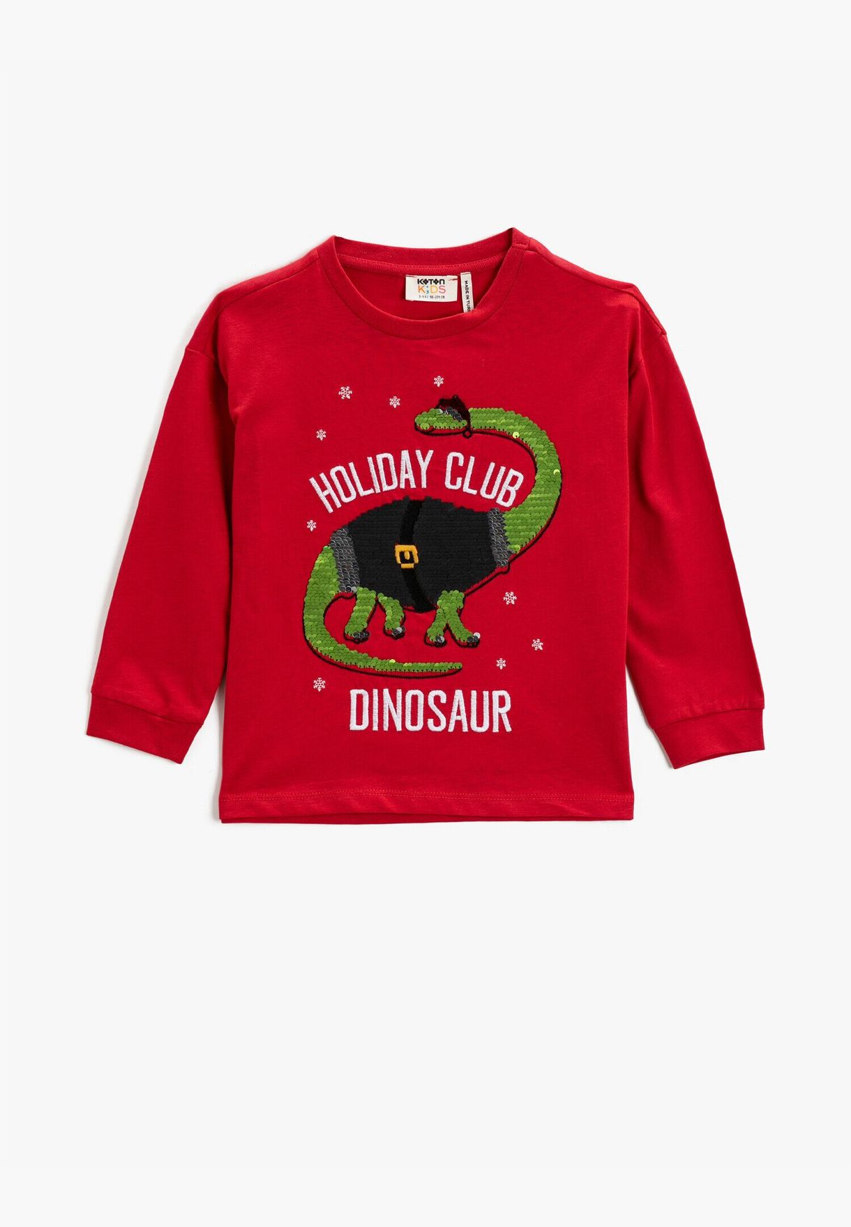 Dinosaur Printed Sequinned T-Shirt Cotton