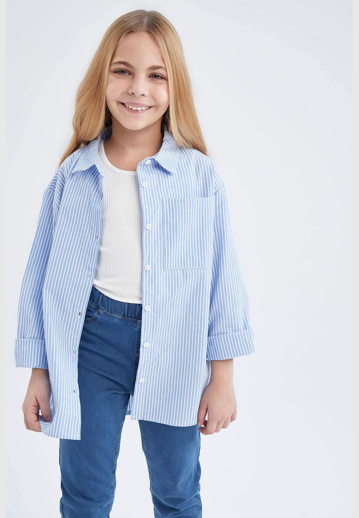 Girl Oversıze Fıt Woven Long Sleeve Shirt