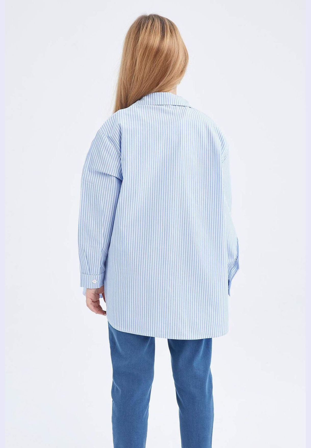 Girl Oversıze Fıt Woven Long Sleeve Shirt