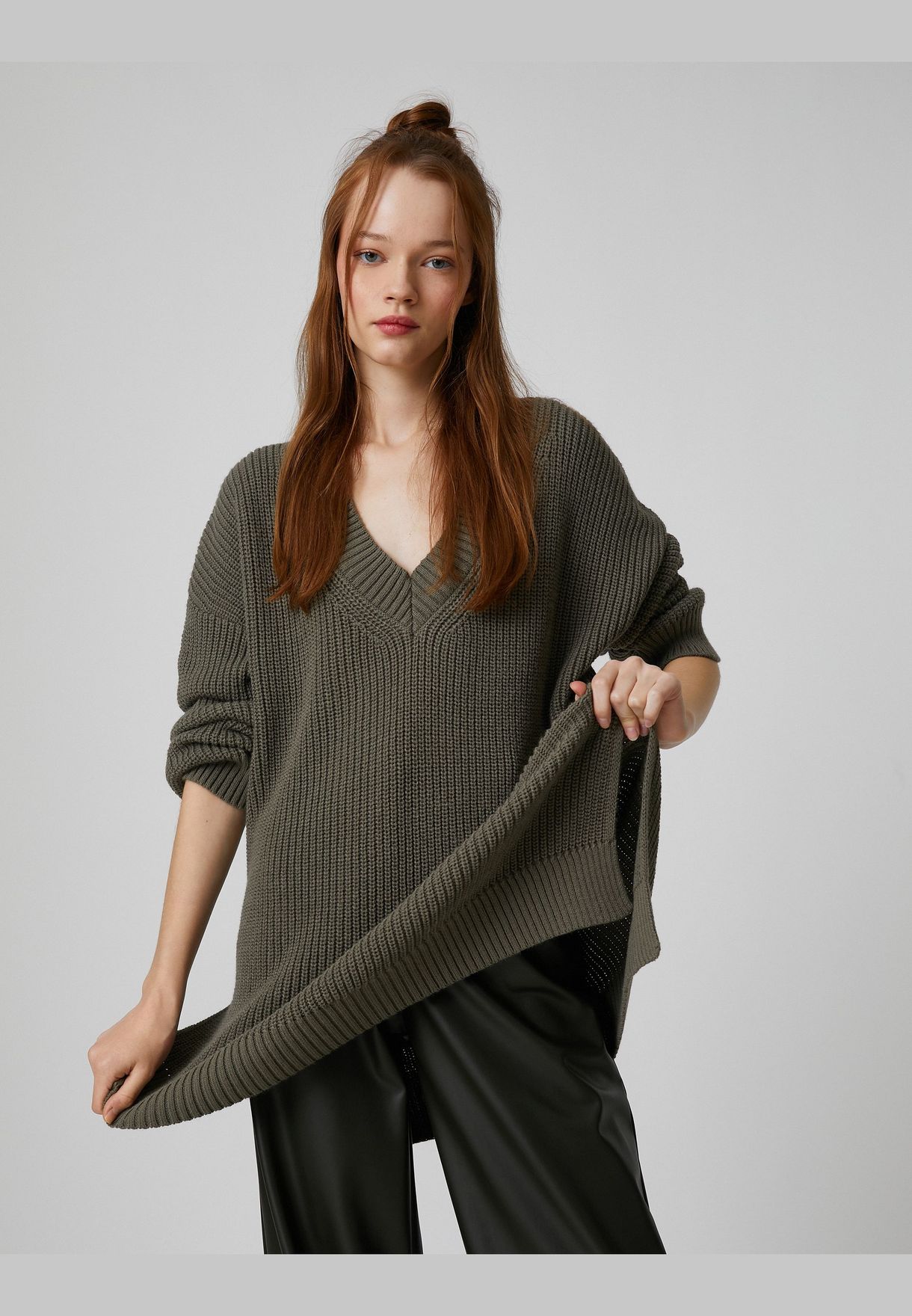 Long Sleeve Knitted V Neck Oversized Sweater