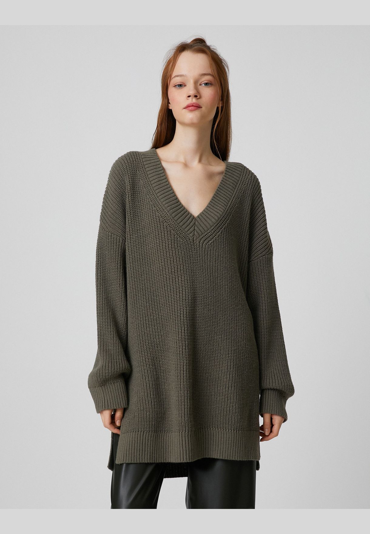 Long Sleeve Knitted V Neck Oversized Sweater