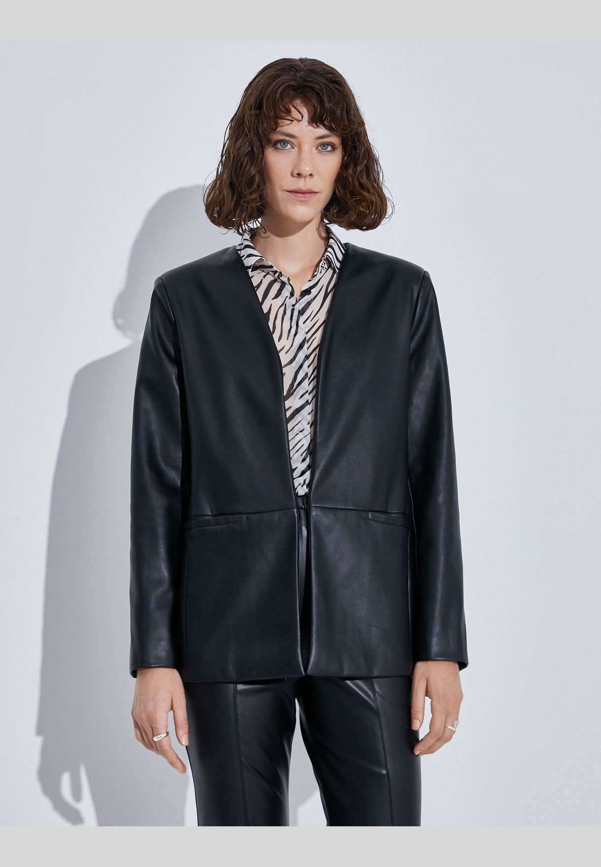 Faux Leather Blazer Jacket