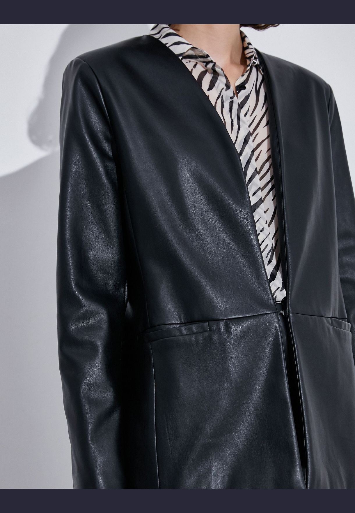 Faux Leather Blazer Jacket