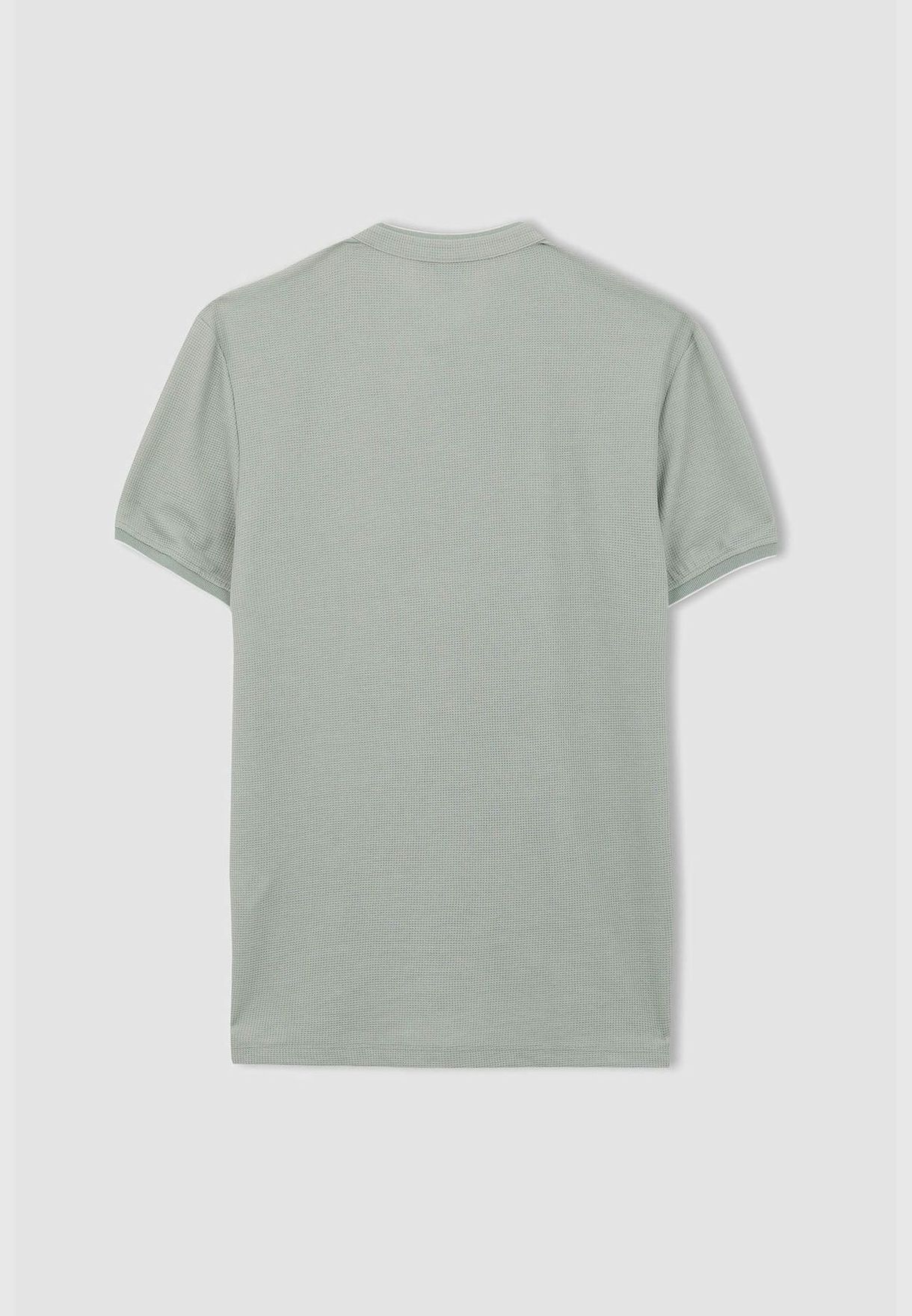 Man Stand- Up Collar Short Sleeve Knitted Polo T-Shirt