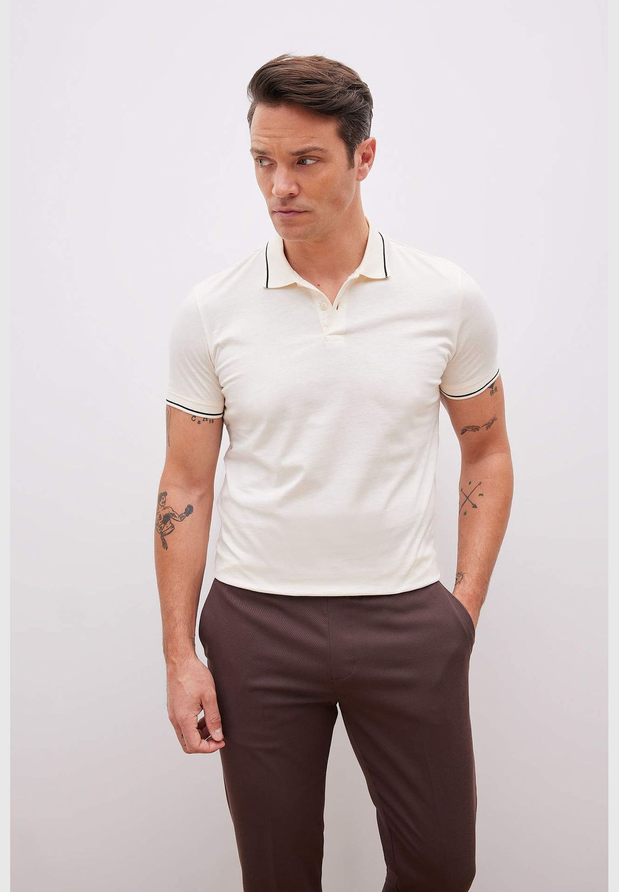 Man Polo Neck Short Sleeve Knitted Polo T-Shirt