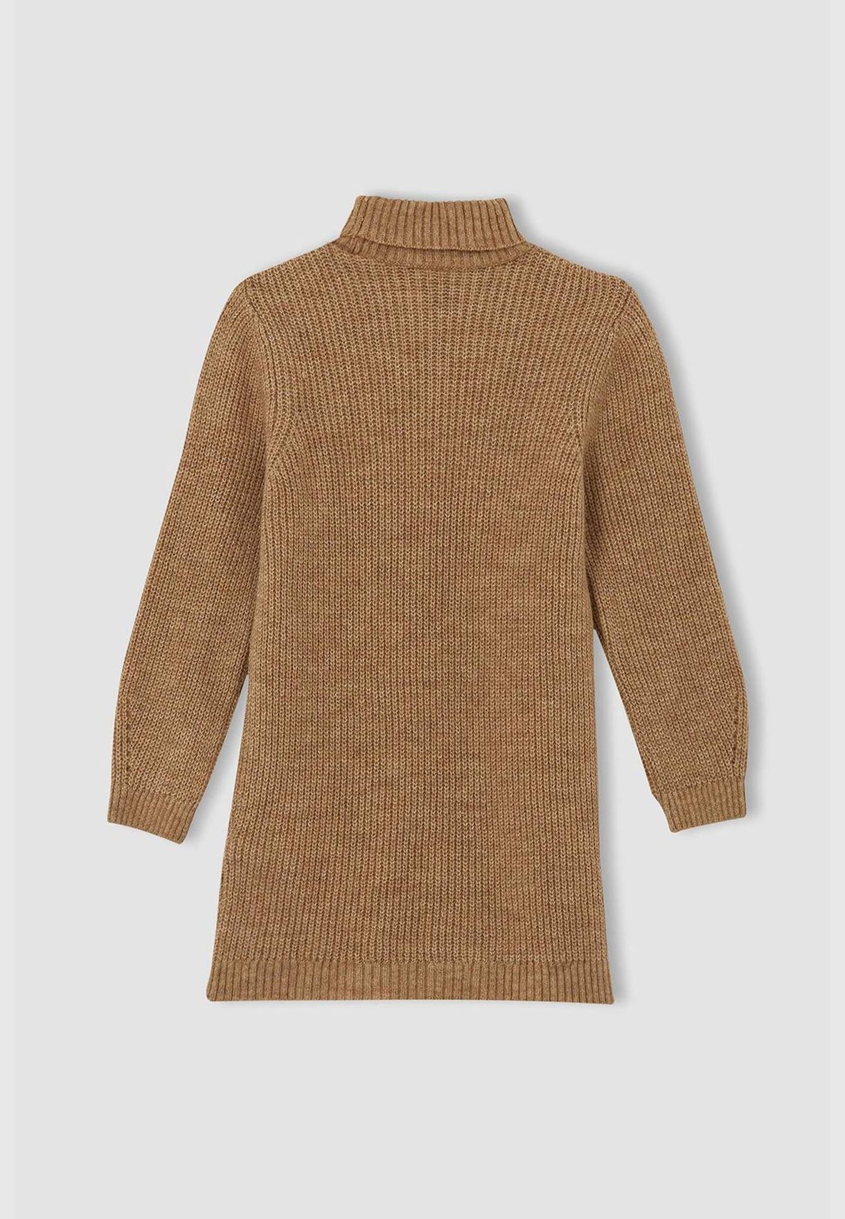Long Sleeve Rib Knit Turtleneck Knit Sweater Dress