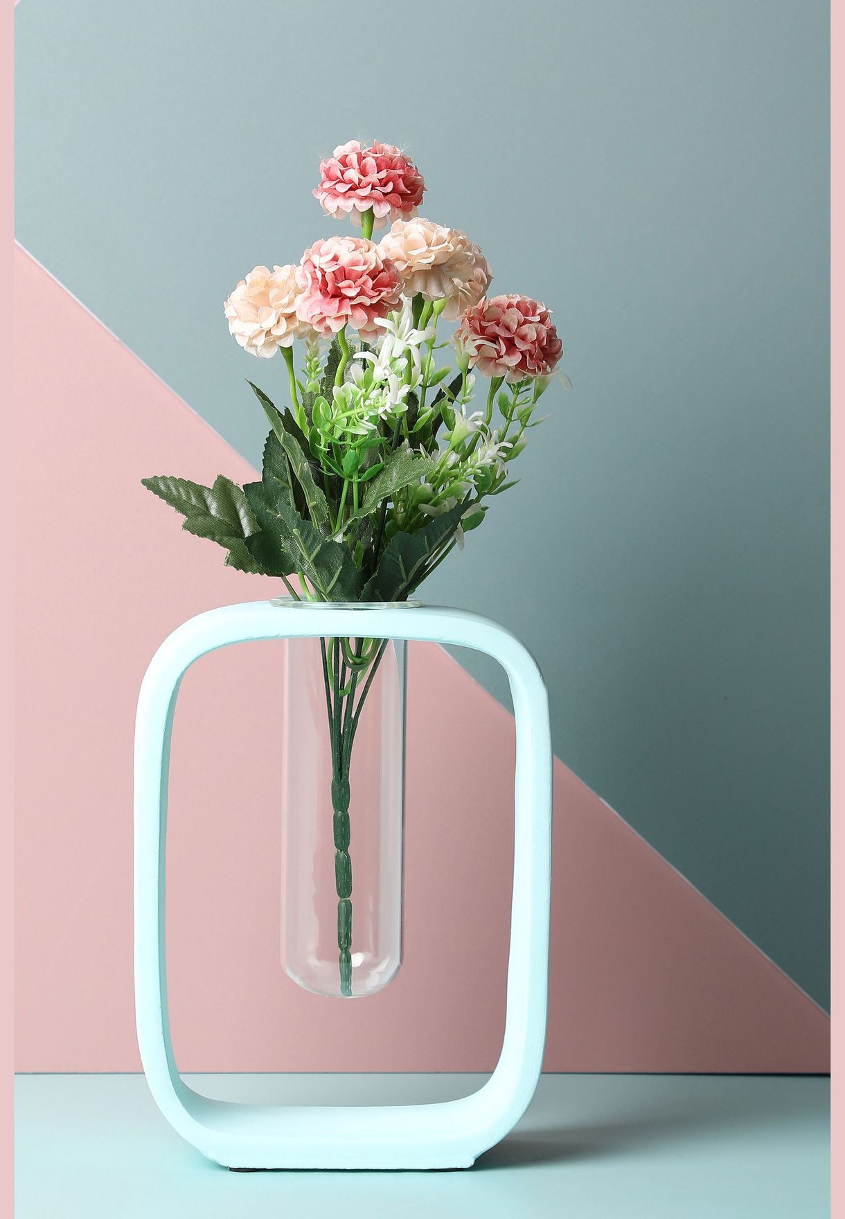 Sqaure Shaped Modern Glass Test Tube Ceramic Flower Vase For Home Decor 