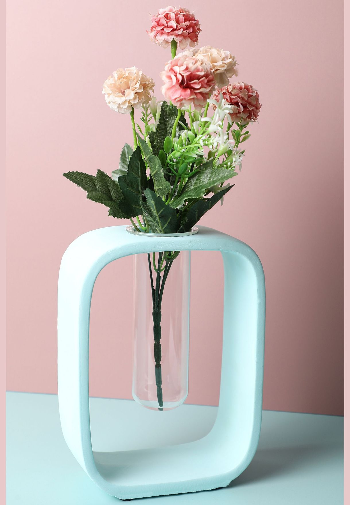 Sqaure Shaped Modern Glass Test Tube Ceramic Flower Vase For Home Decor 