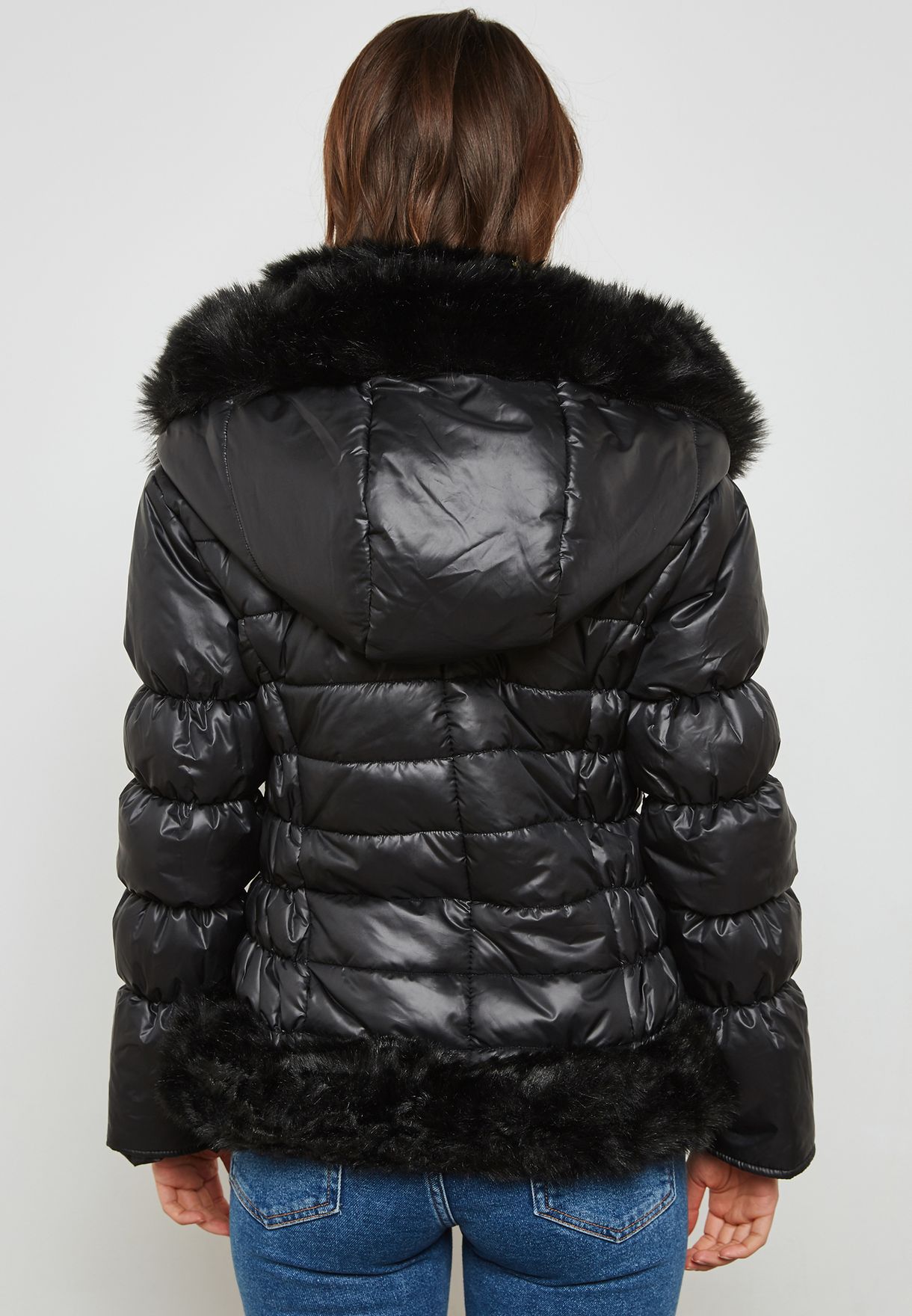 quiz faux fur jacket black