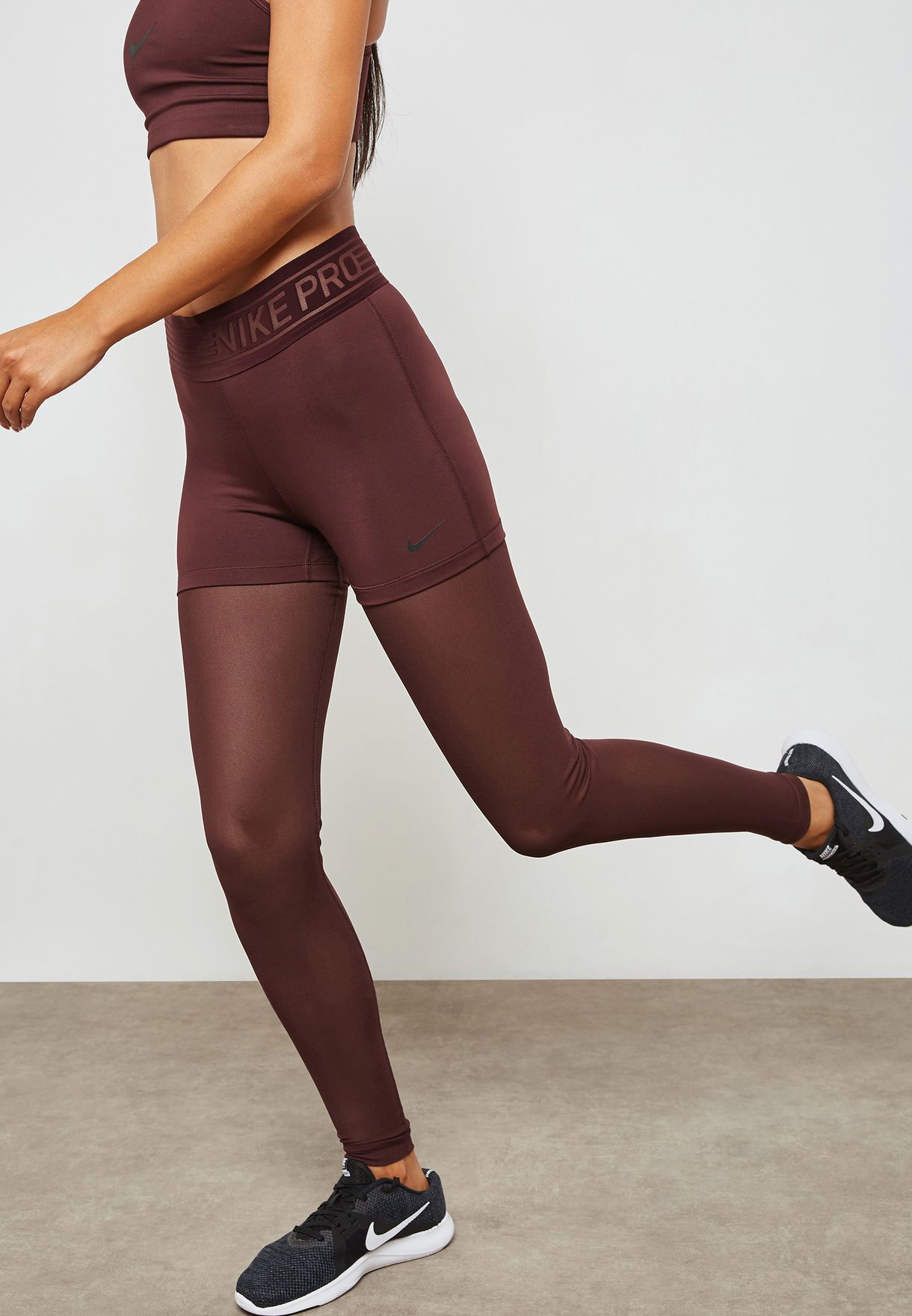 Nike burgundy Pro Deluxe Mesh Leggings 
