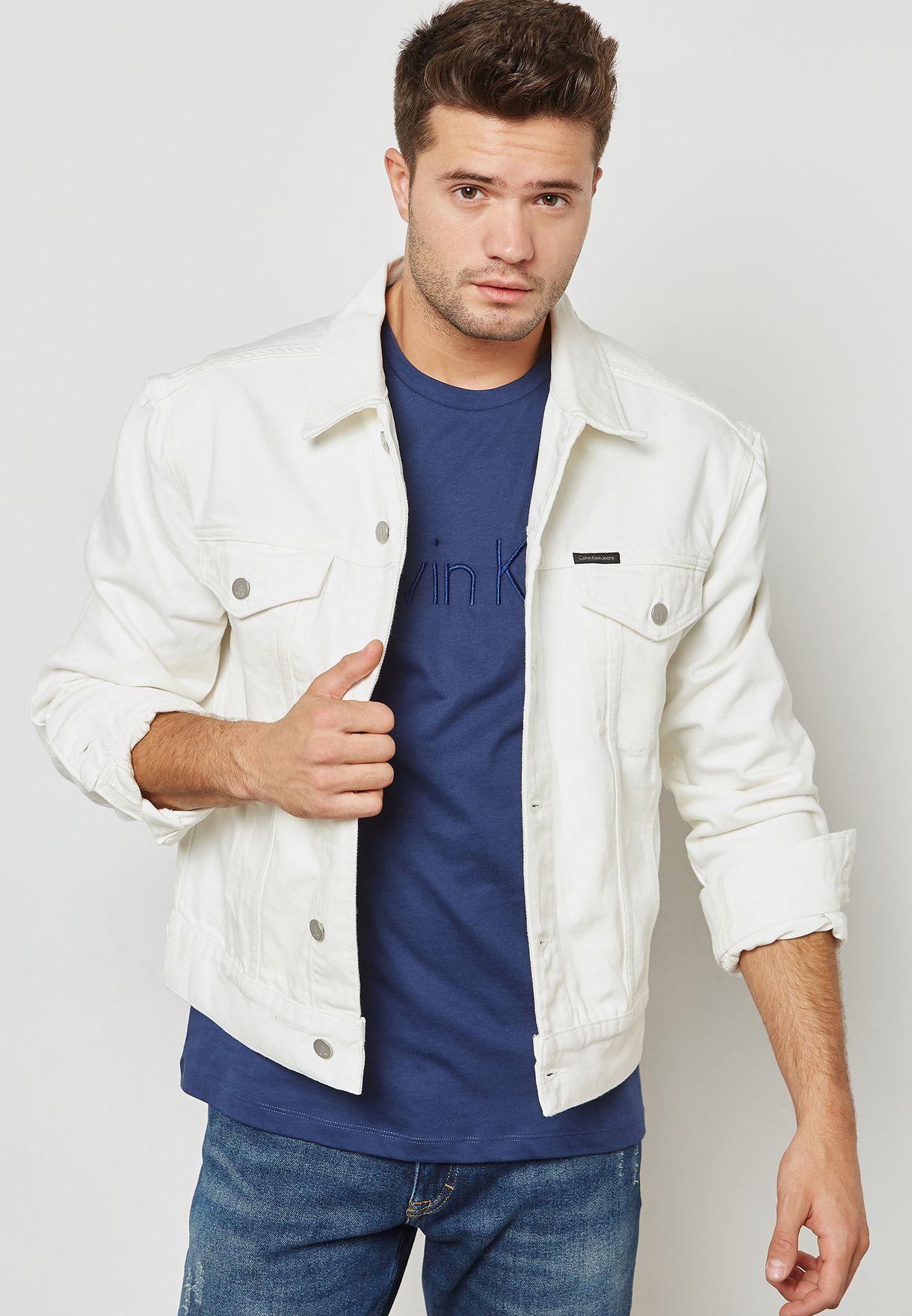 calvin klein white denim jacket