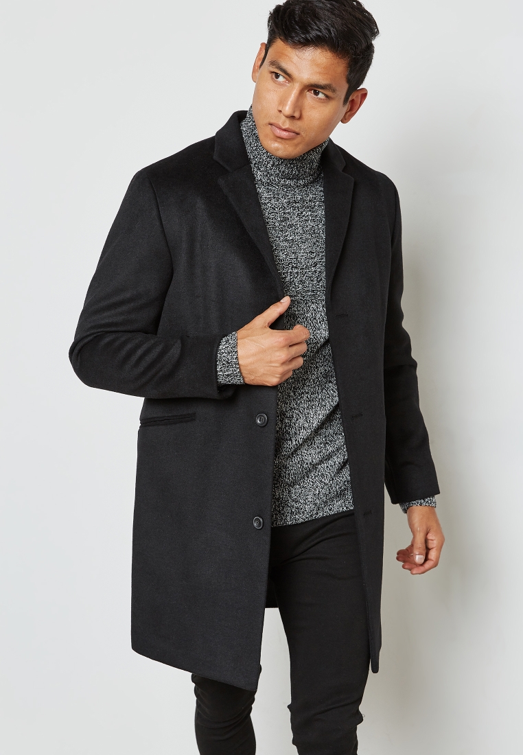 topman black overcoat