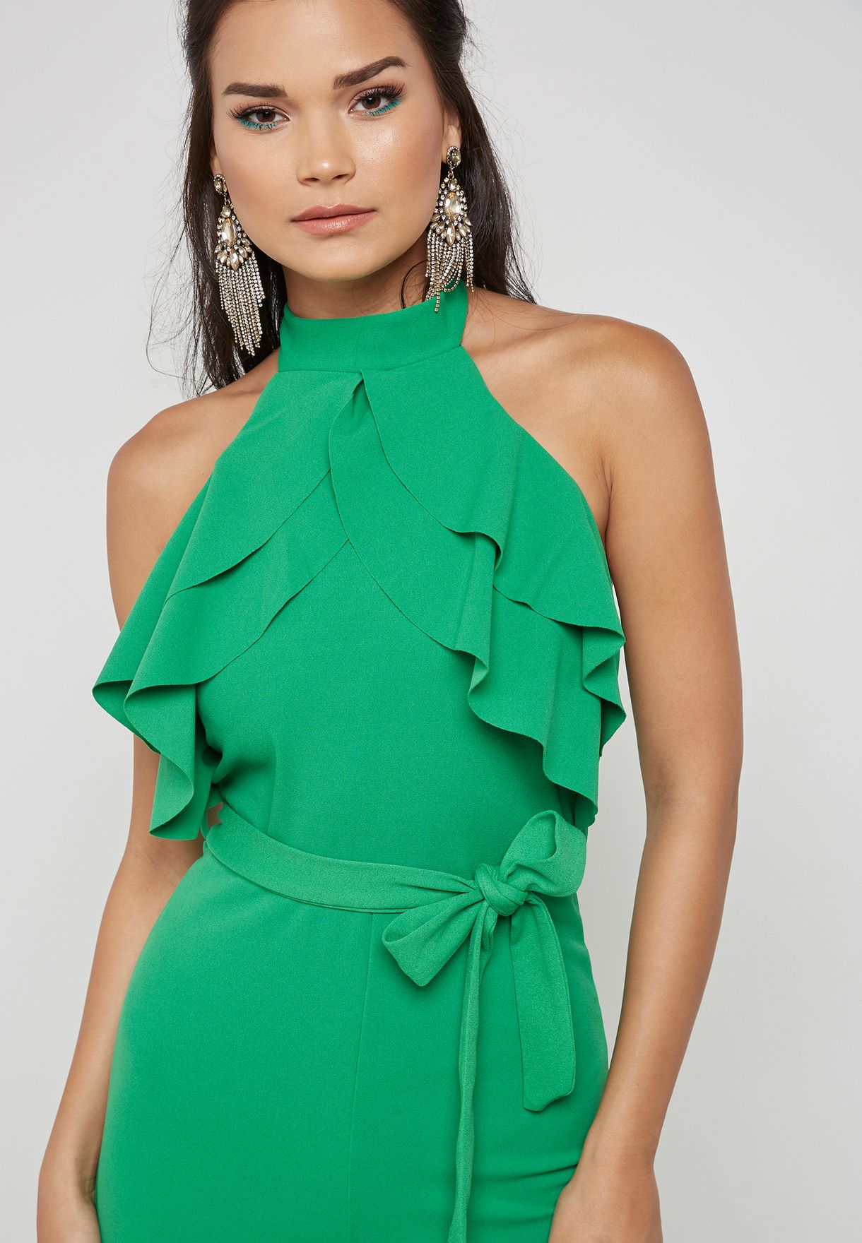 Buy Quiz green Ruffle Halter Neck Palazzo Jumpsuit for Women in MENA ...