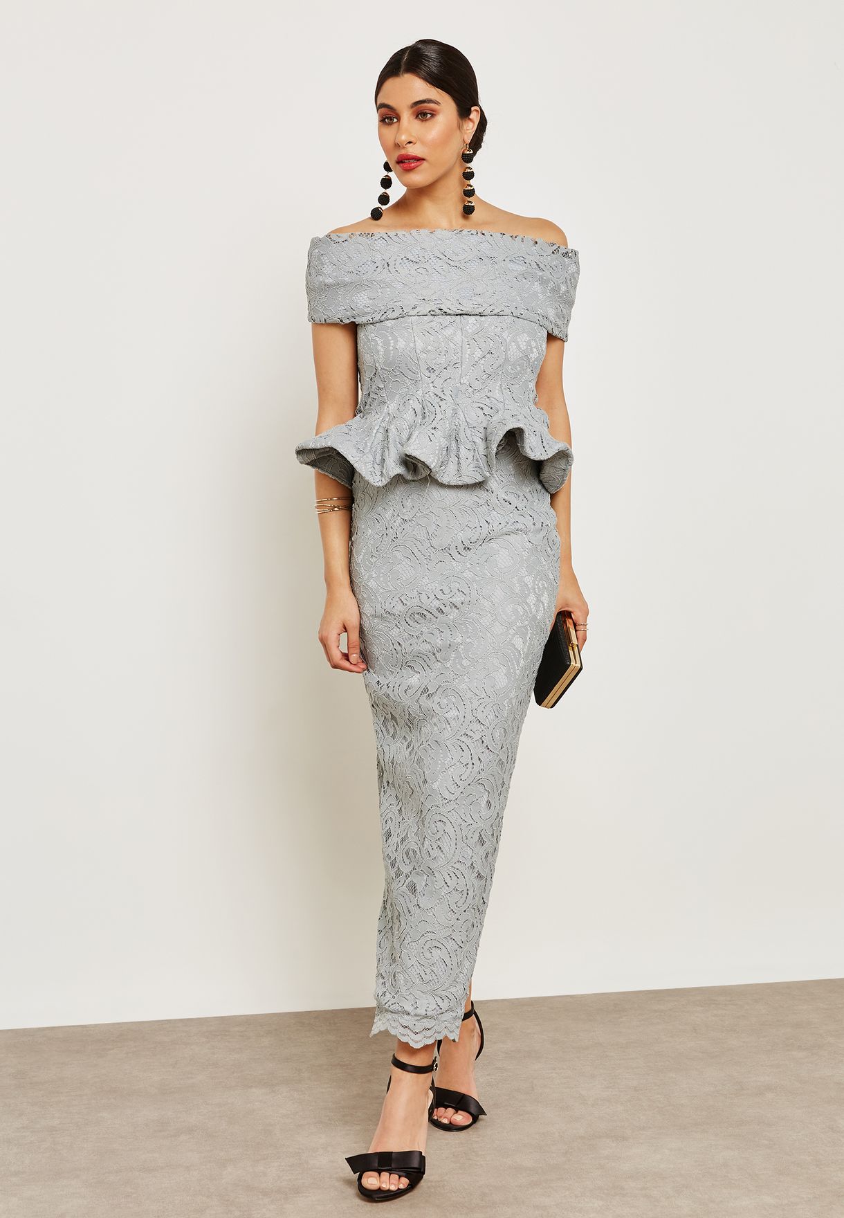 bardot lace peplum dress