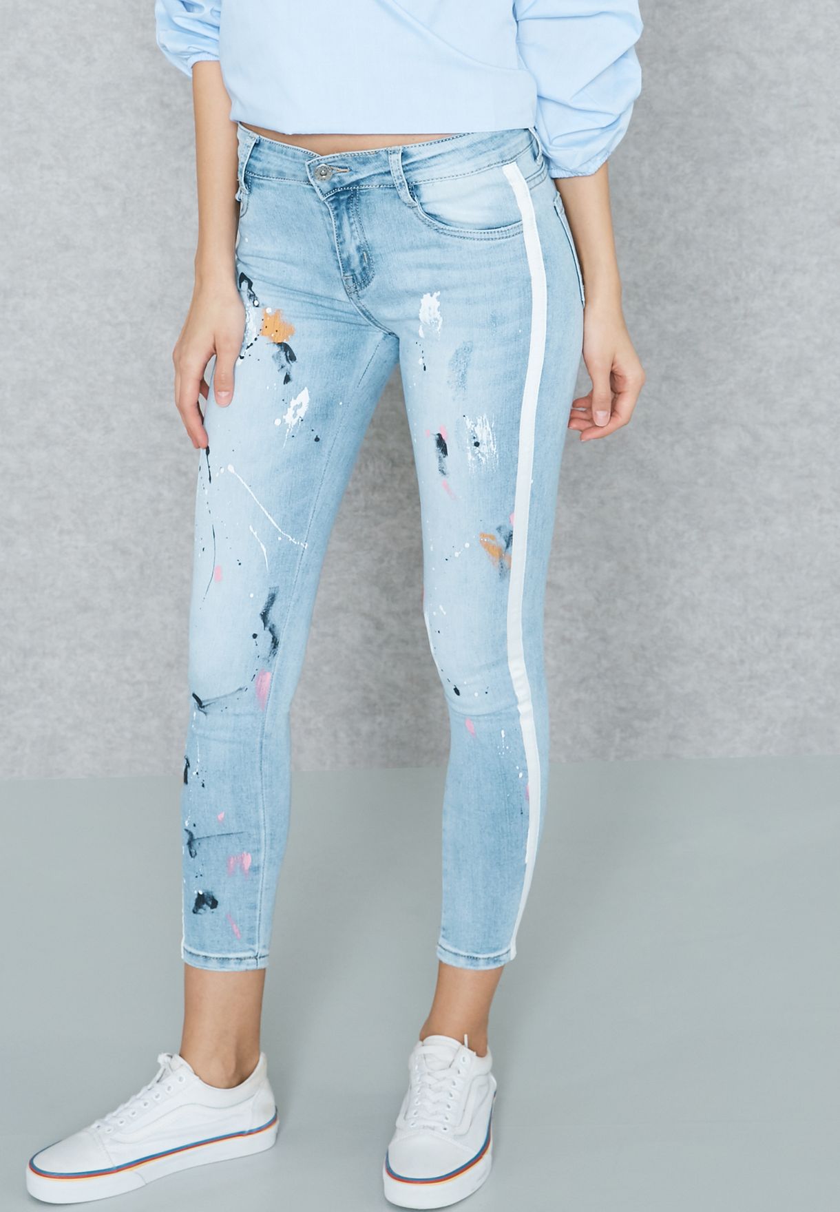 grey paint splatter jeans womens