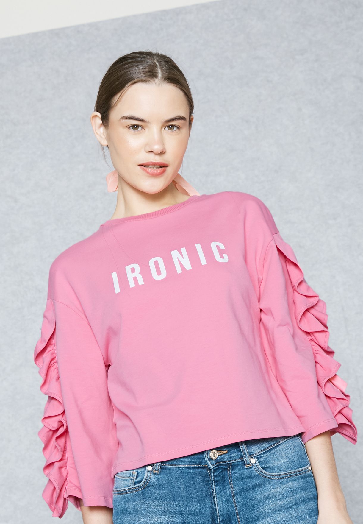 pink ruffle sweatshirt