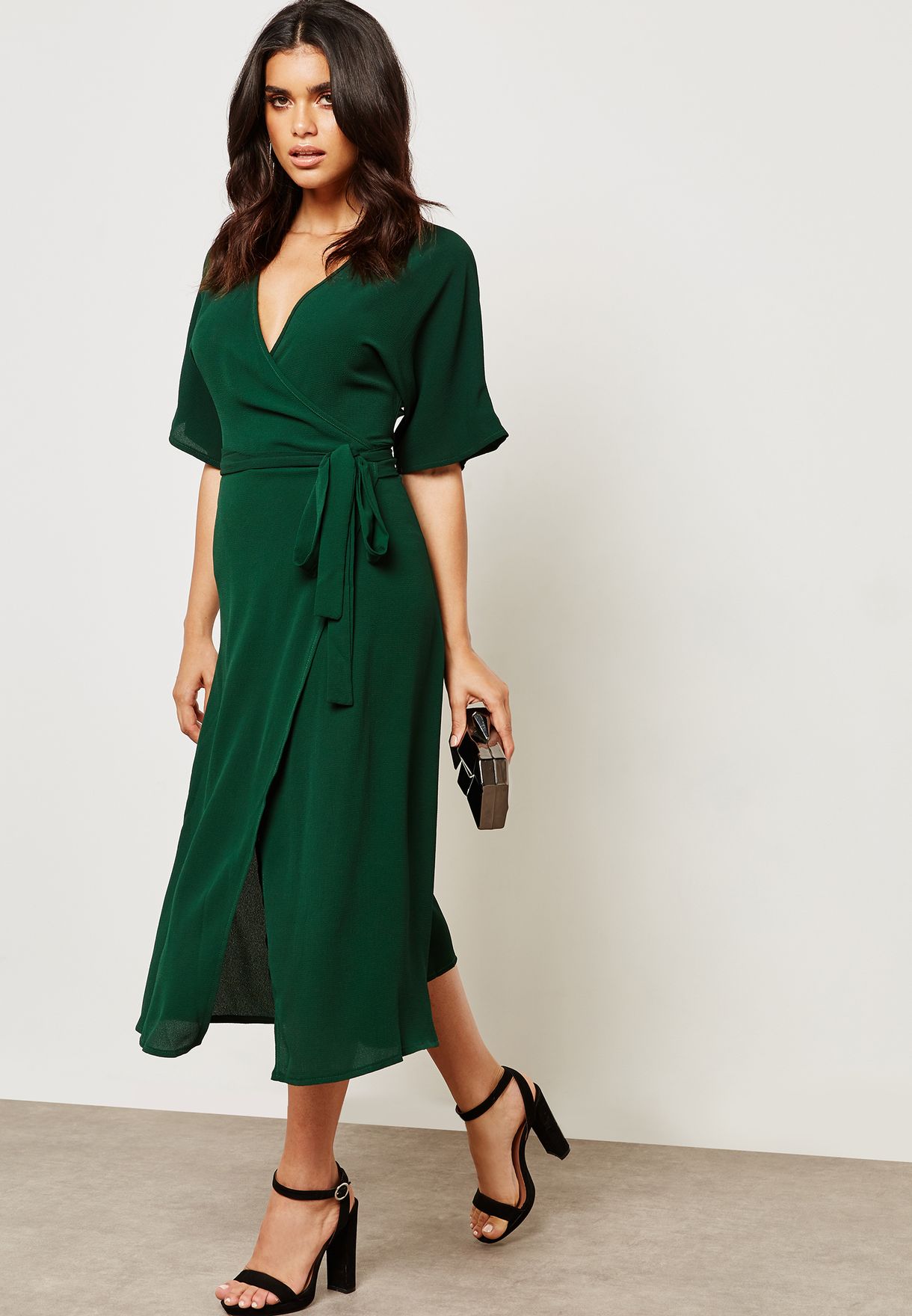 short sleeve wrap maxi dress