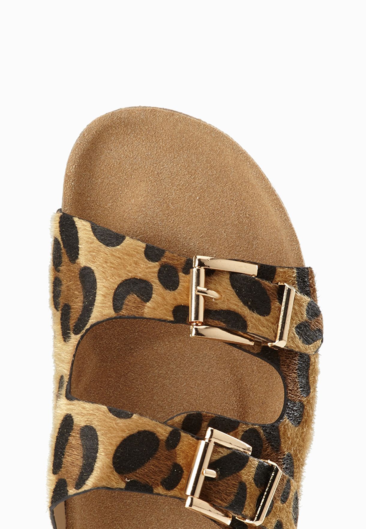 leopard double strap sandals