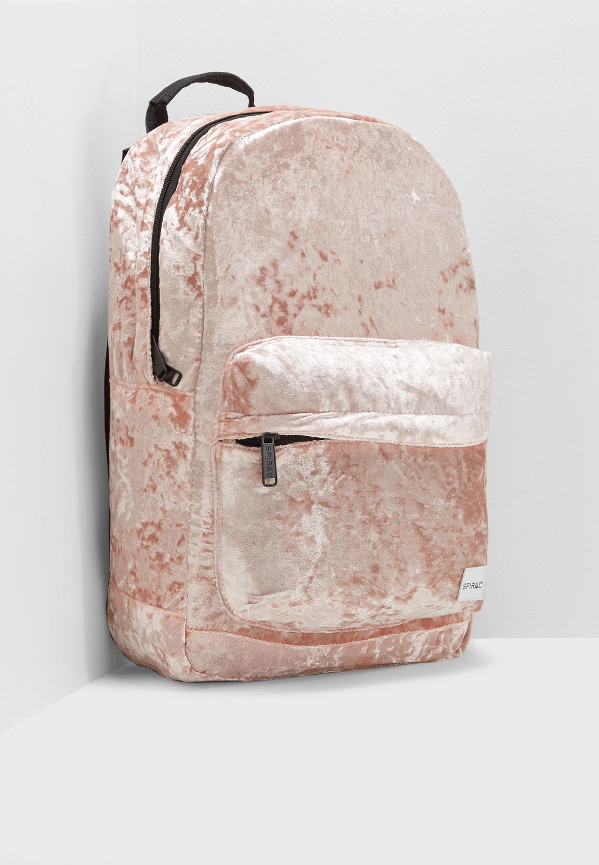 pink crushed velvet backpack