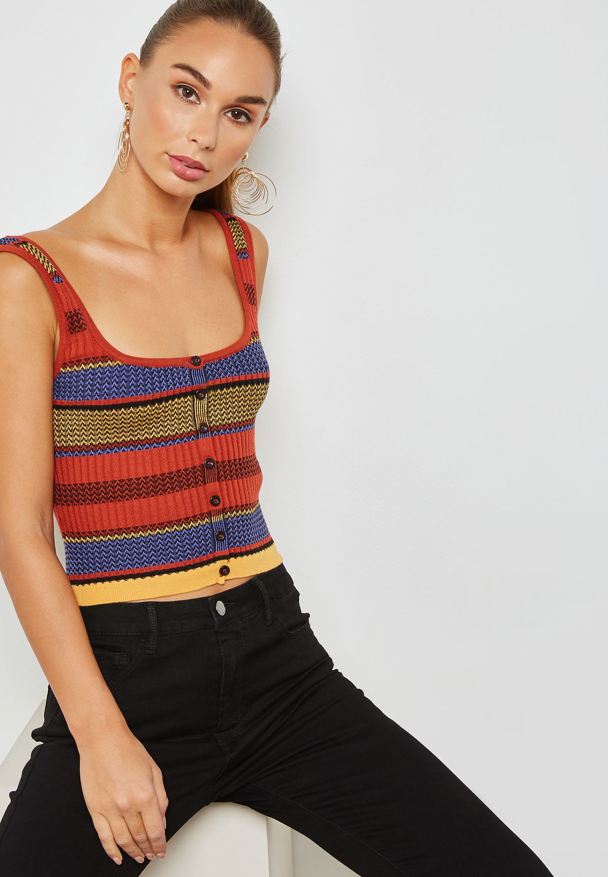 Colorblock Sweater-Knit Tank Top