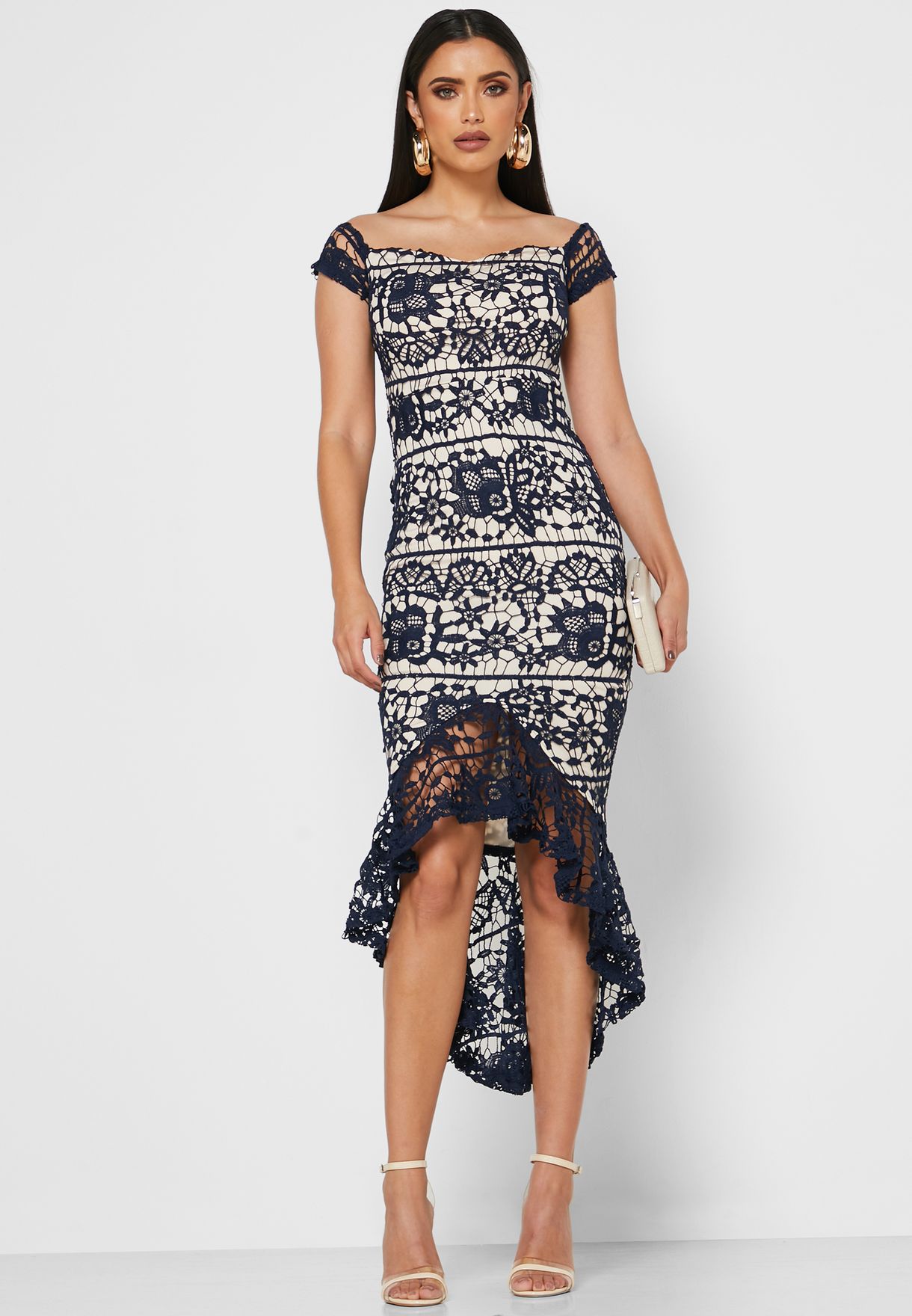 missguided bardot fishtail midi dress