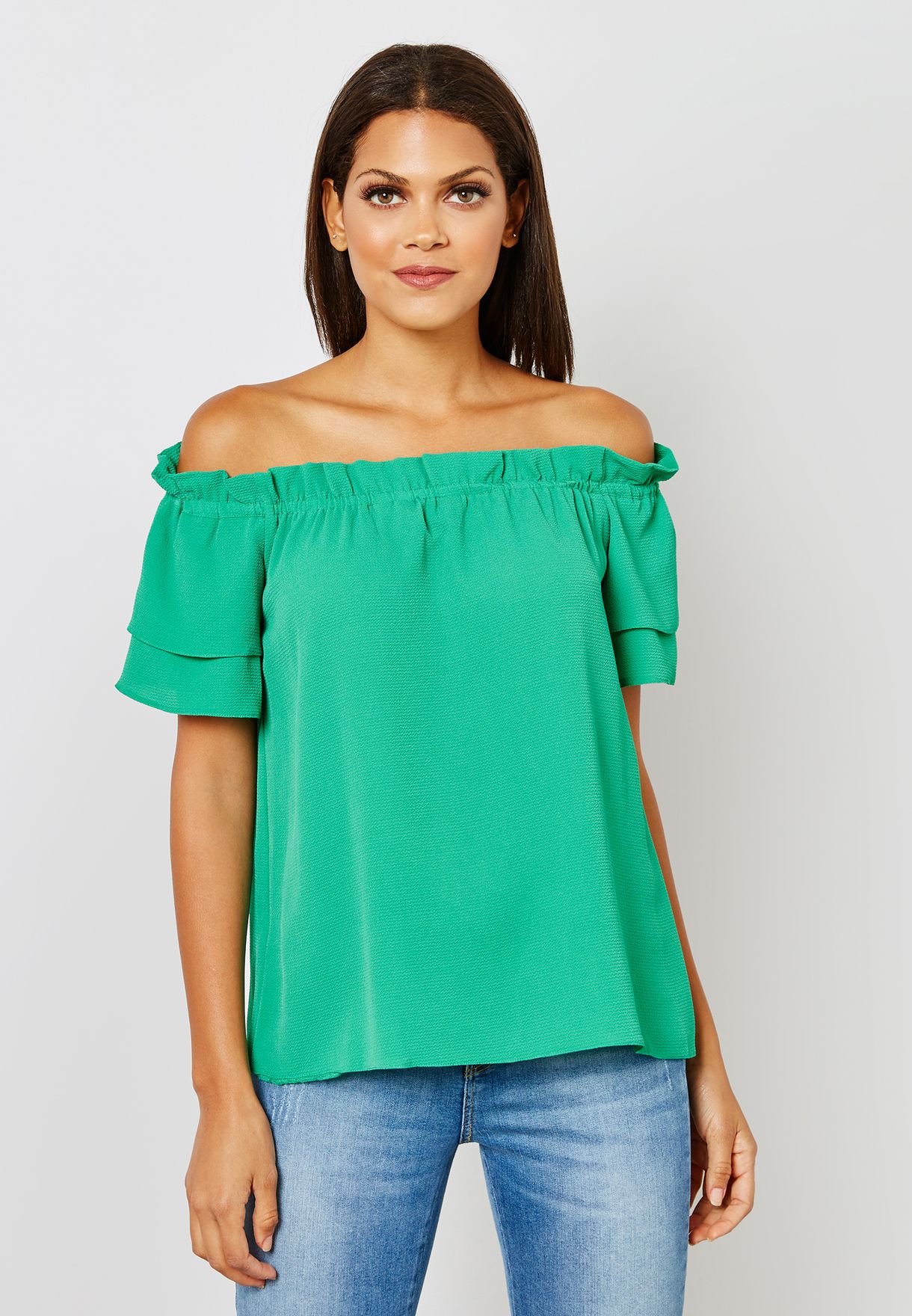 bardot ruffle sleeve top