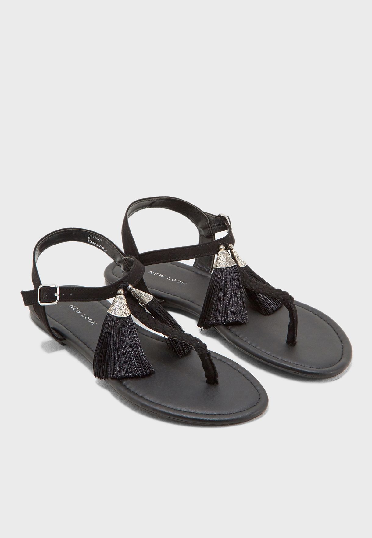 Buy New Look black Tassle Flat Sandals 