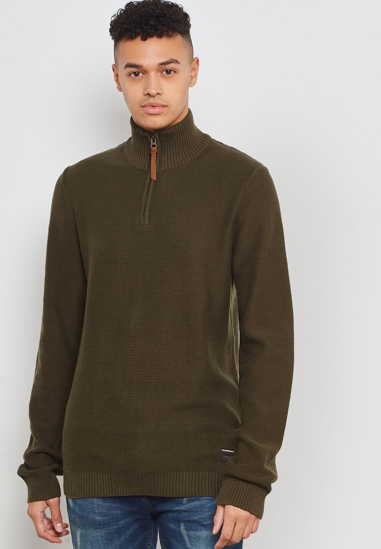 funnel neck zip sweater