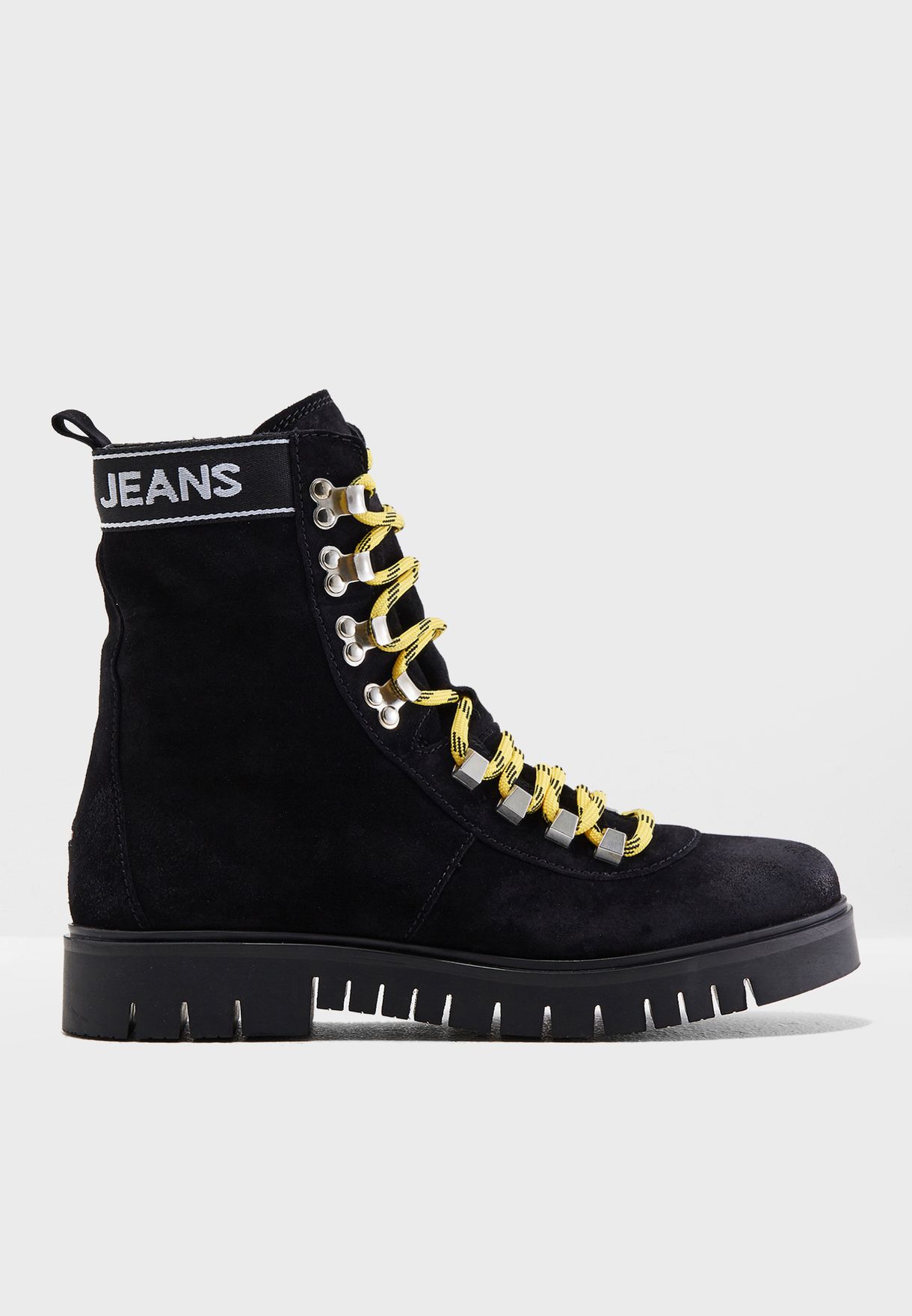 tommy jeans suede lace up hiker boots in black