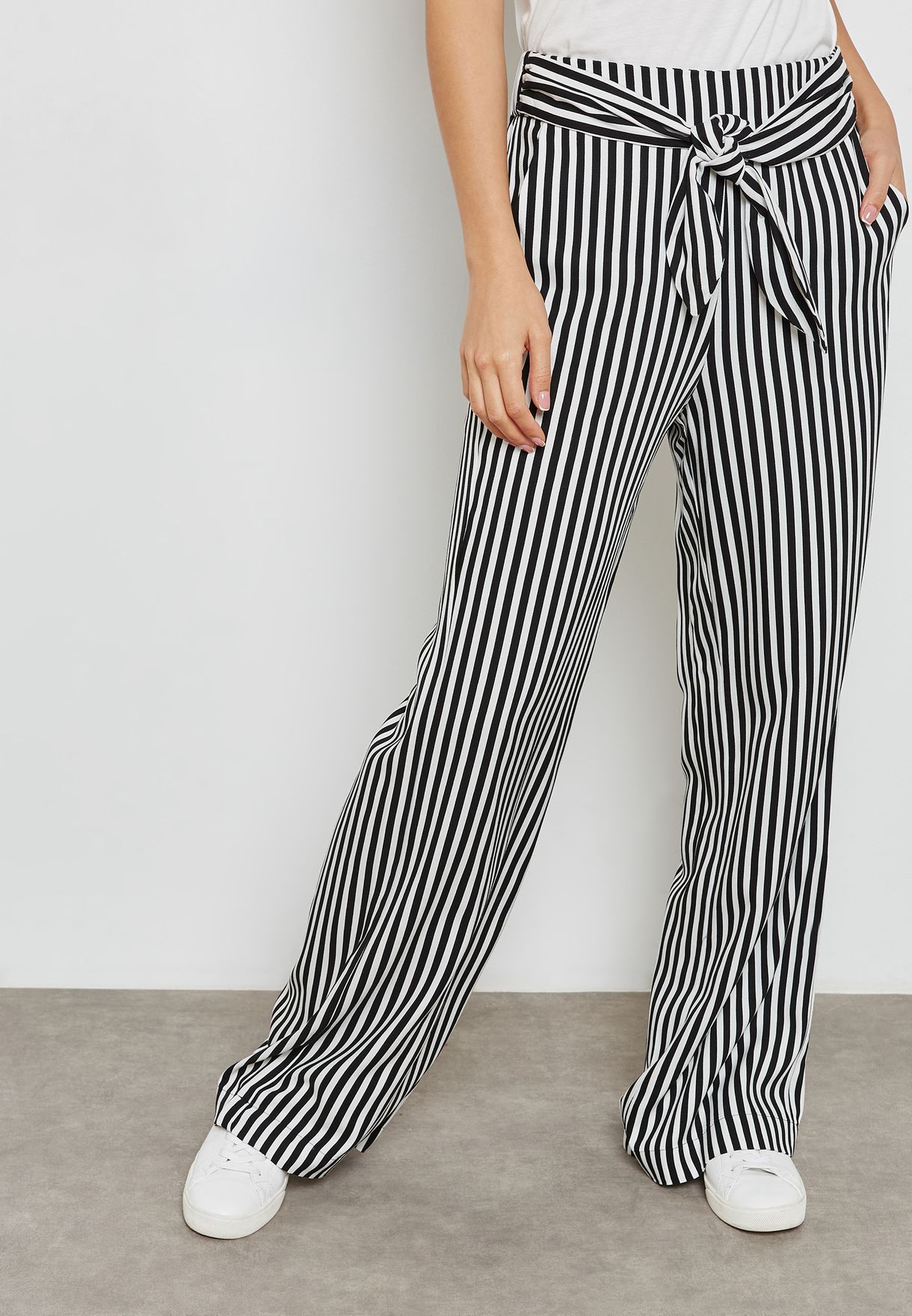 striped tie waist trousers