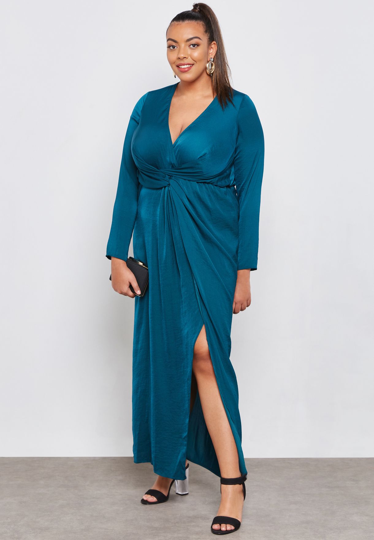 Buy Missguided Curve green Front Knot Wrap Dress for Women in Manama, other  cities